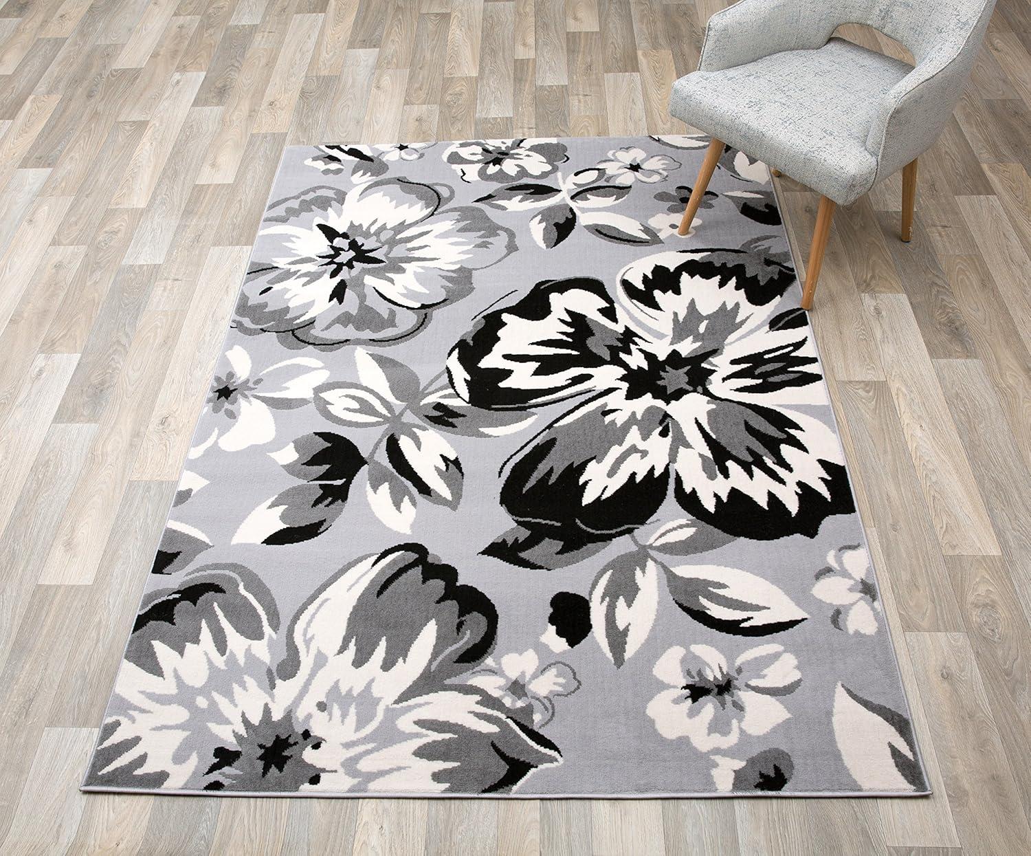 imageRugshop Modern Floral Design for Living RoomBedroomHome OfficeKitchen Non Shedding Area Rug 5 X 7 CreamGrey