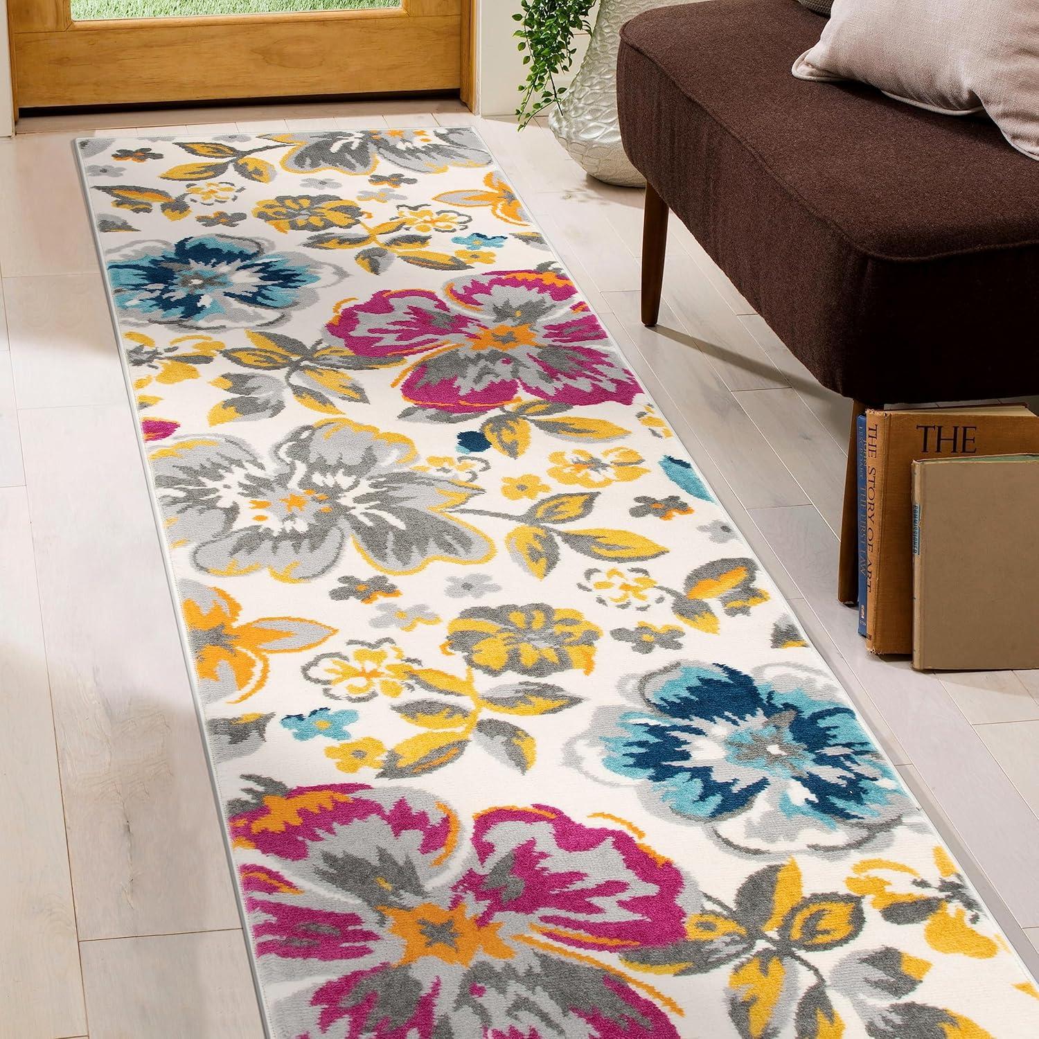 imageRugshop Modern Floral Design for Living RoomBedroomHome OfficeKitchen Non Shedding Area Rug 5 X 7 CreamMulti Color