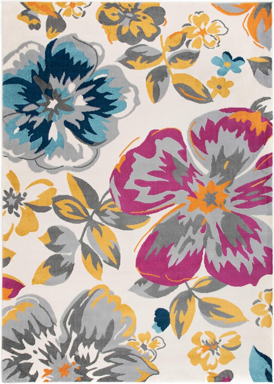 imageRugshop Modern Floral Design for Living RoomBedroomHome OfficeKitchen Non Shedding Area Rug 5 X 7 CreamMulti Color