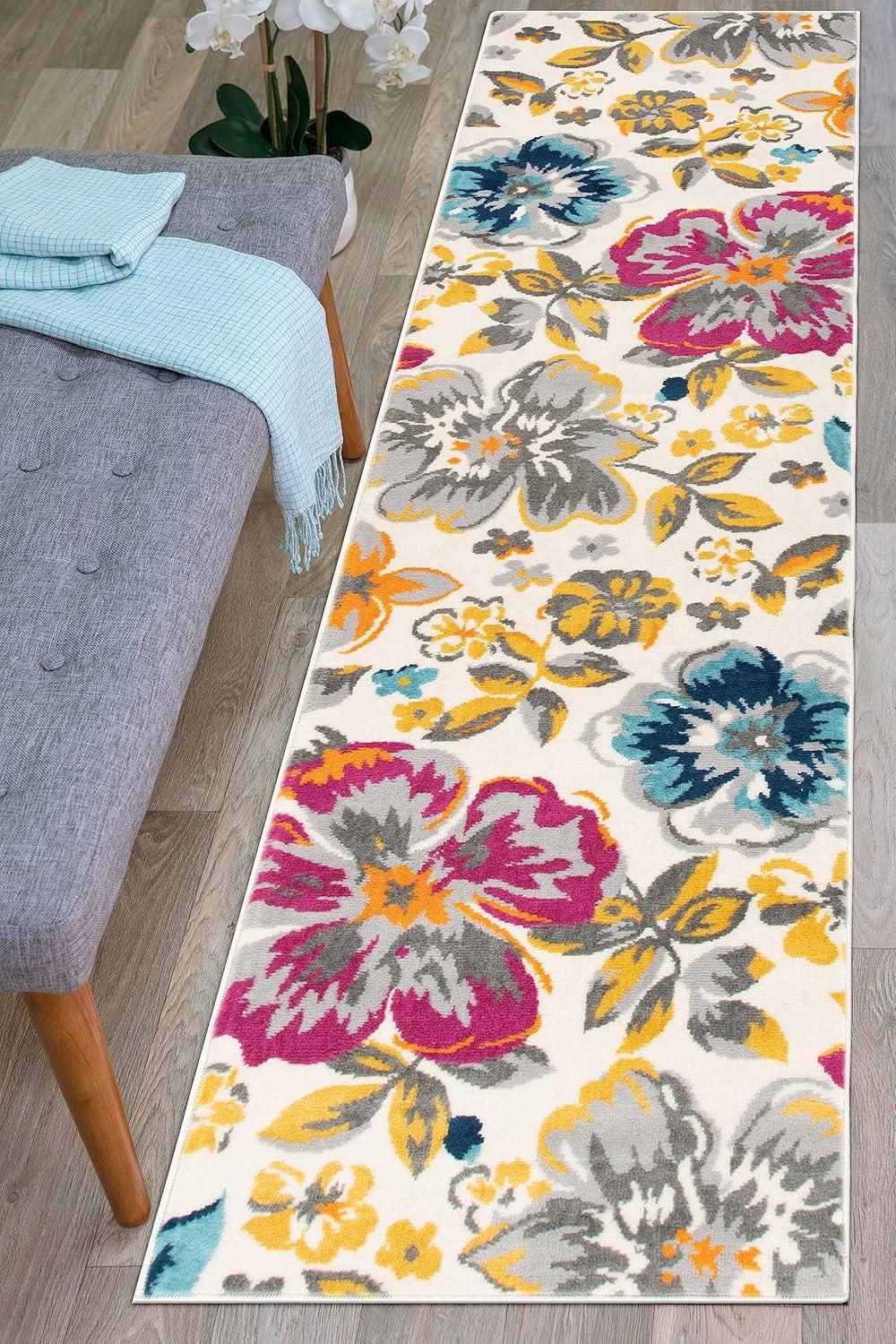 imageRugshop Modern Floral Design for Living RoomBedroomHome OfficeKitchen Non Shedding Area Rug 5 X 7 CreamMulti Color