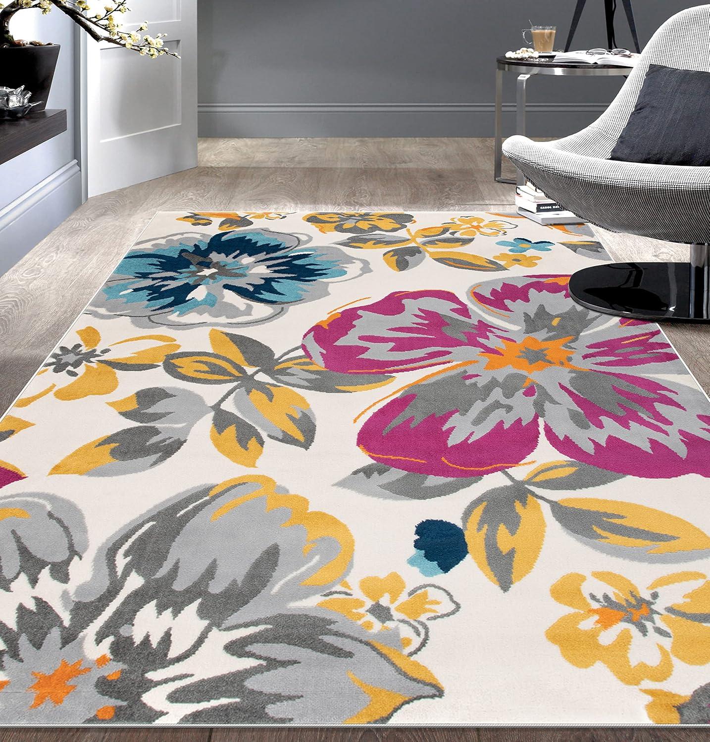 imageRugshop Modern Floral Design for Living RoomBedroomHome OfficeKitchen Non Shedding Area Rug 5 X 7 CreamMulti Color