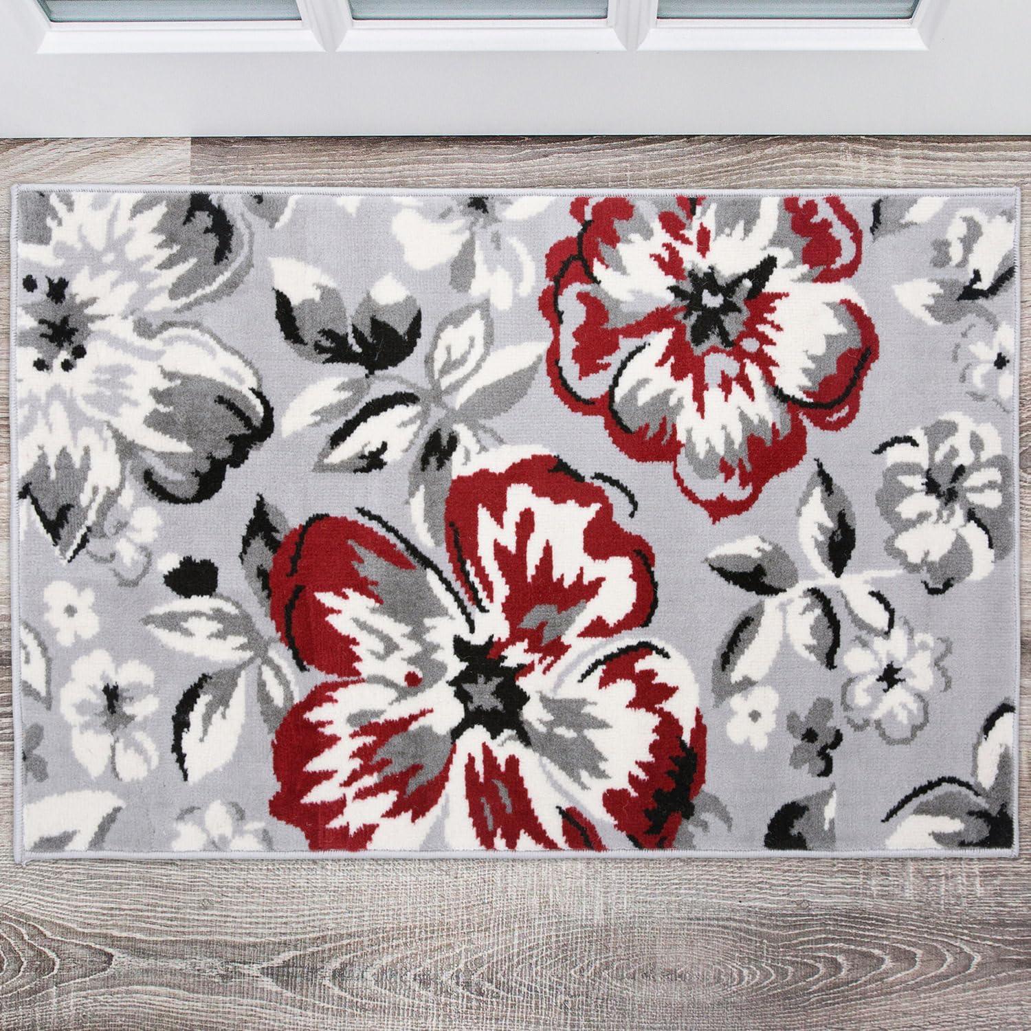 imageRugshop Modern Floral Design for Living RoomBedroomHome OfficeKitchen Non Shedding Area Rug 5 X 7 CreamRed