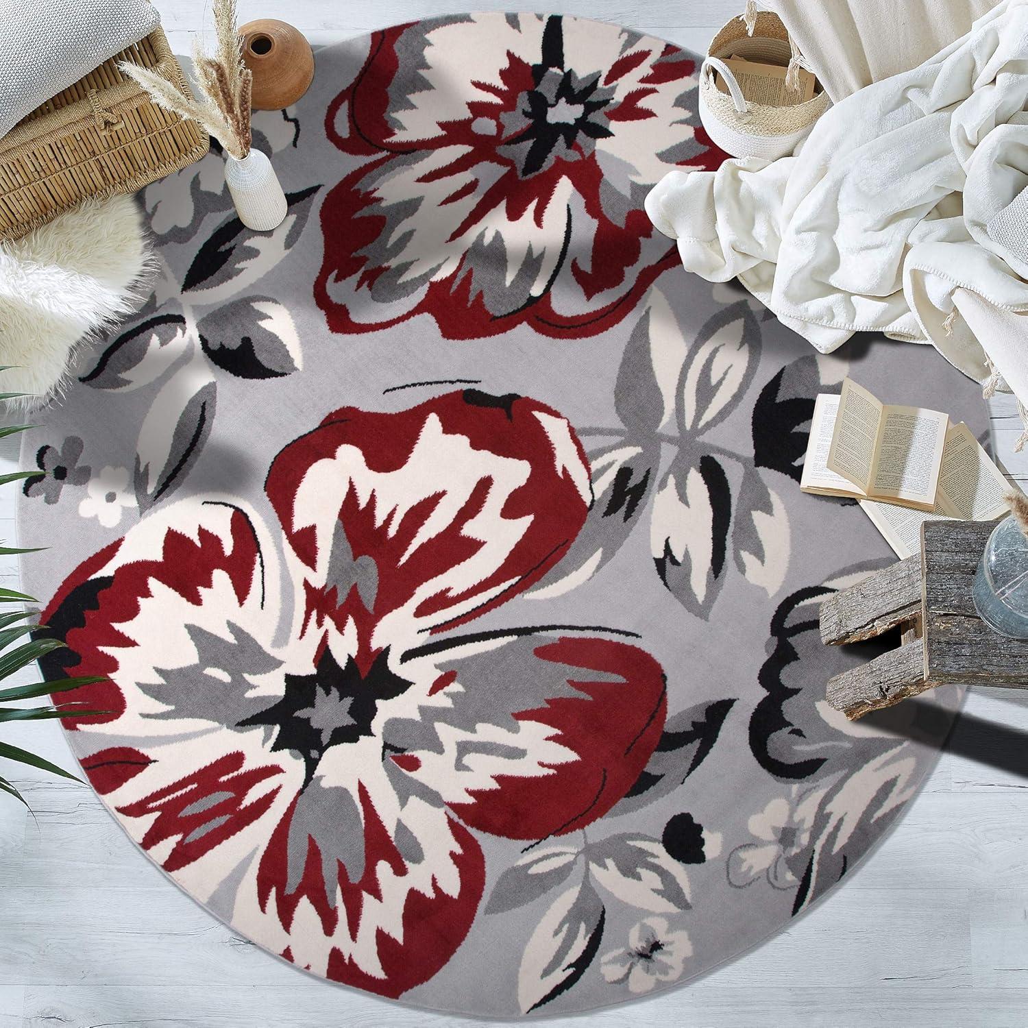 imageRugshop Modern Floral Design for Living RoomBedroomHome OfficeKitchen Non Shedding Area Rug 5 X 7 CreamRed
