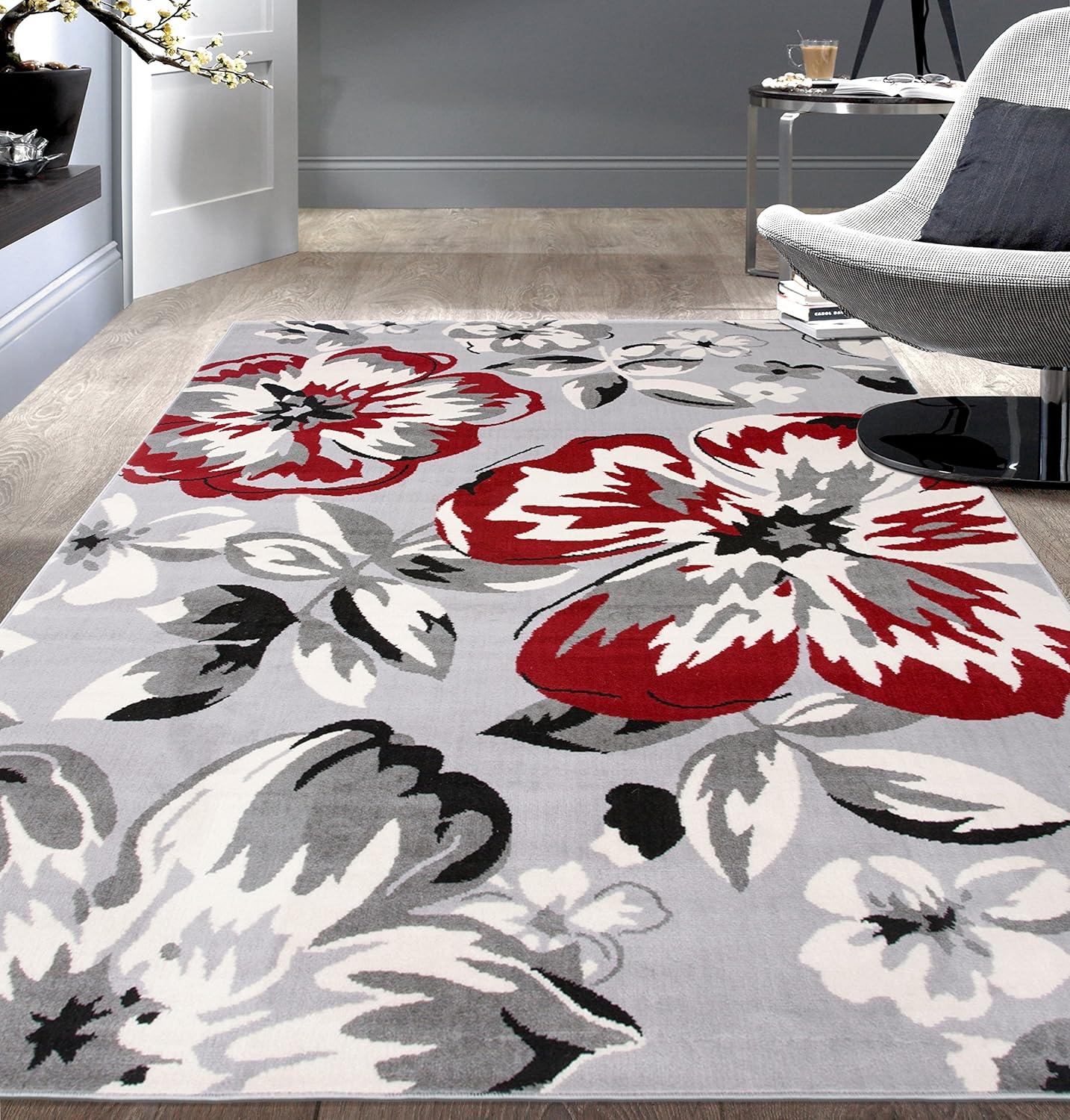 imageRugshop Modern Floral Design for Living RoomBedroomHome OfficeKitchen Non Shedding Area Rug 5 X 7 CreamRed