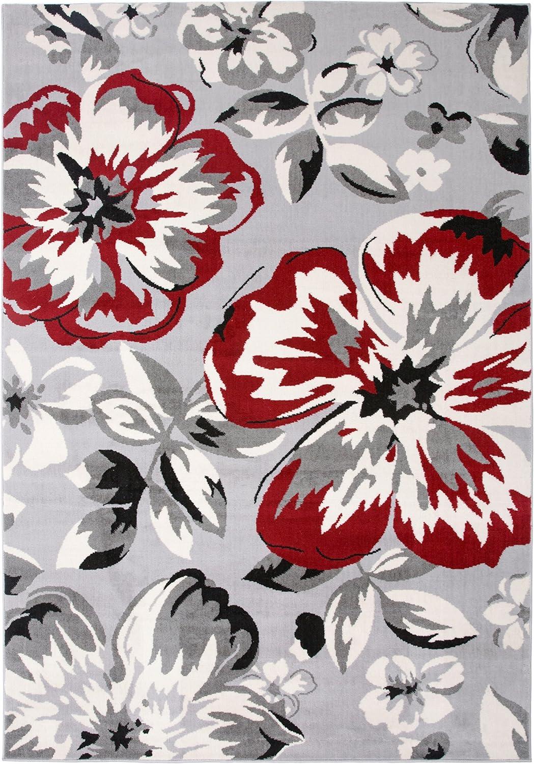 imageRugshop Modern Floral Design for Living RoomBedroomHome OfficeKitchen Non Shedding Area Rug 5 X 7 CreamRed