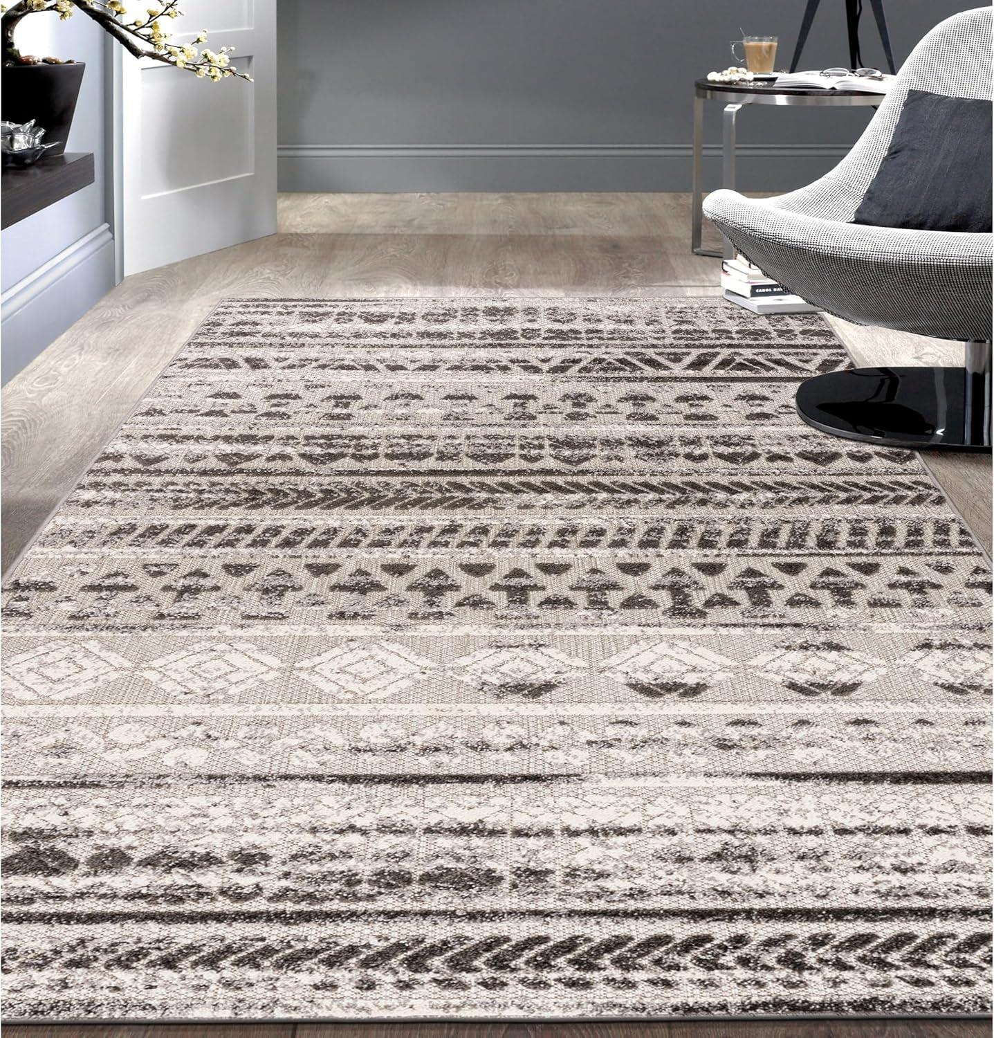 imageRugshop Modern Stripes Geometric IndoorOutdoor Area Rug 5 x 7 GrayGrey