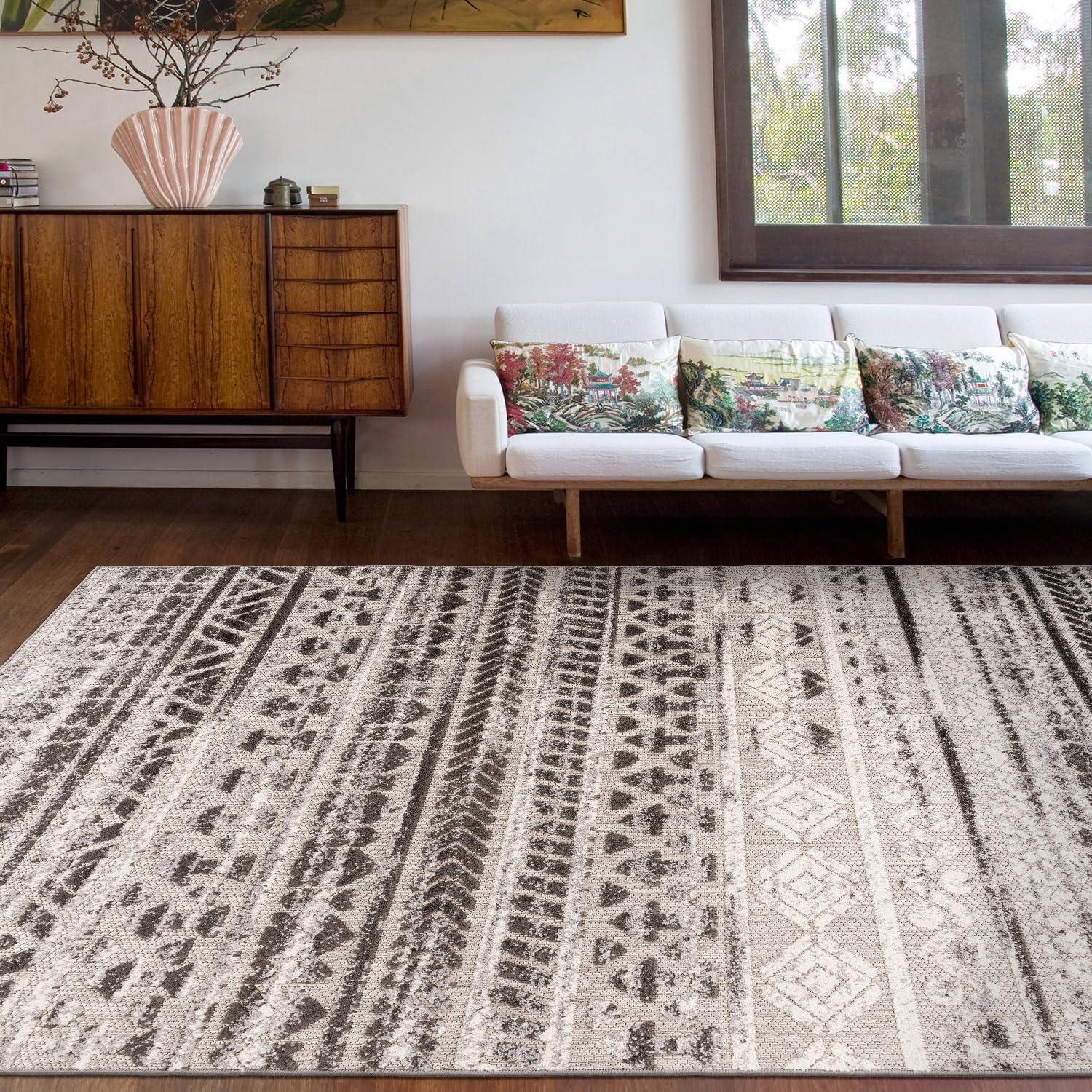 imageRugshop Modern Stripes Geometric IndoorOutdoor Area Rug 5 x 7 GrayGrey