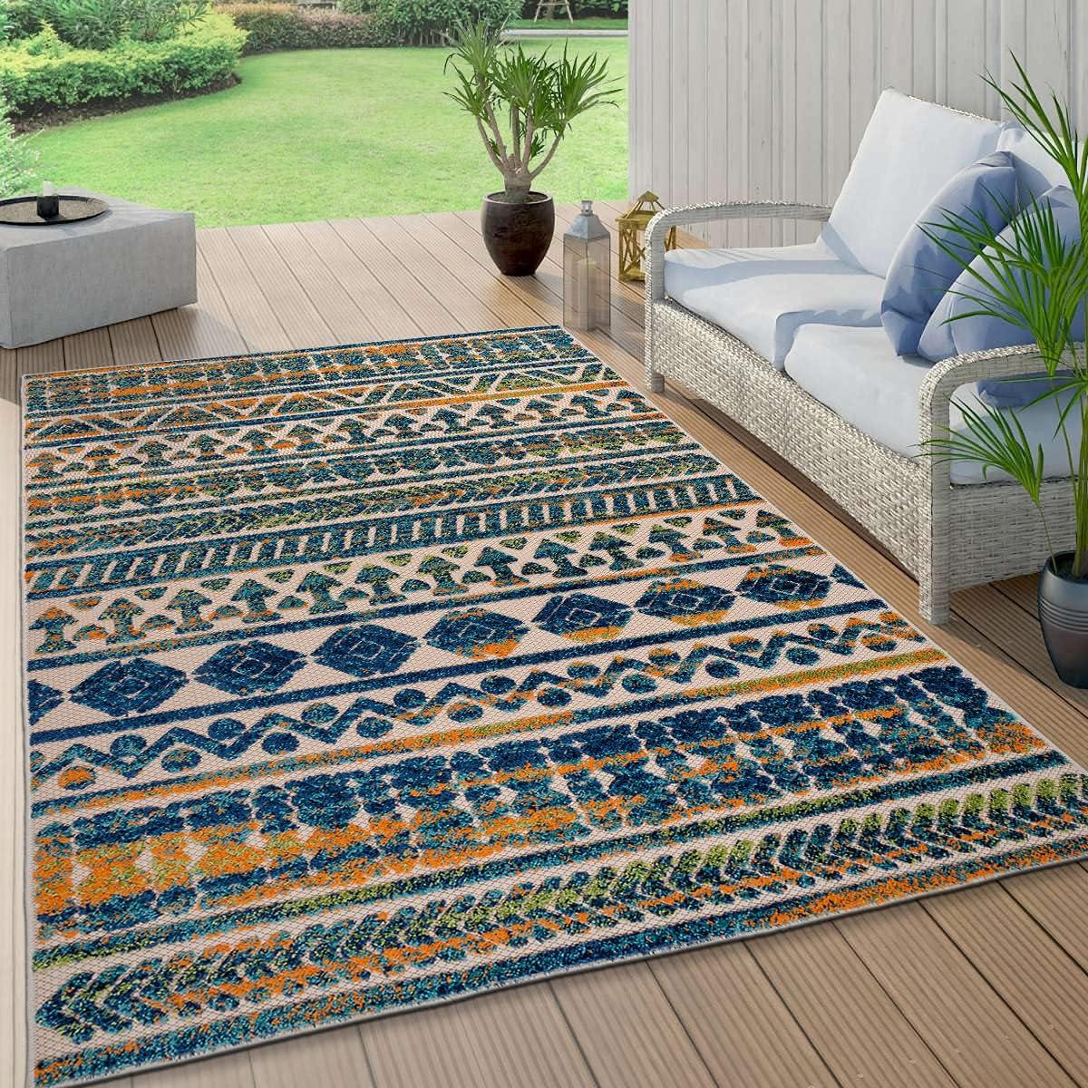 imageRugshop Modern Stripes Geometric IndoorOutdoor Area Rug 5 x 7 GrayMulti Color