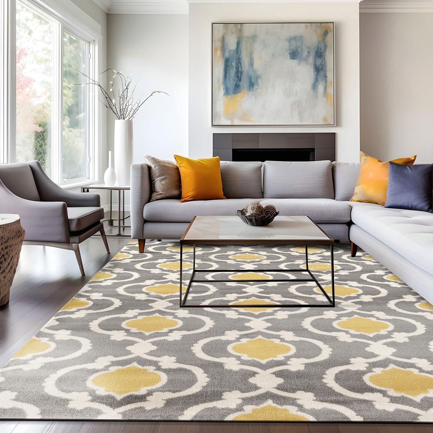 imageRugshop Moroccan Trellis Contemporary Perfect for high Traffic Areas of Your Living RoomBedroomHome OfficeKitchen Area Rug GrayYellow 53quot x 73quotGrayYellow