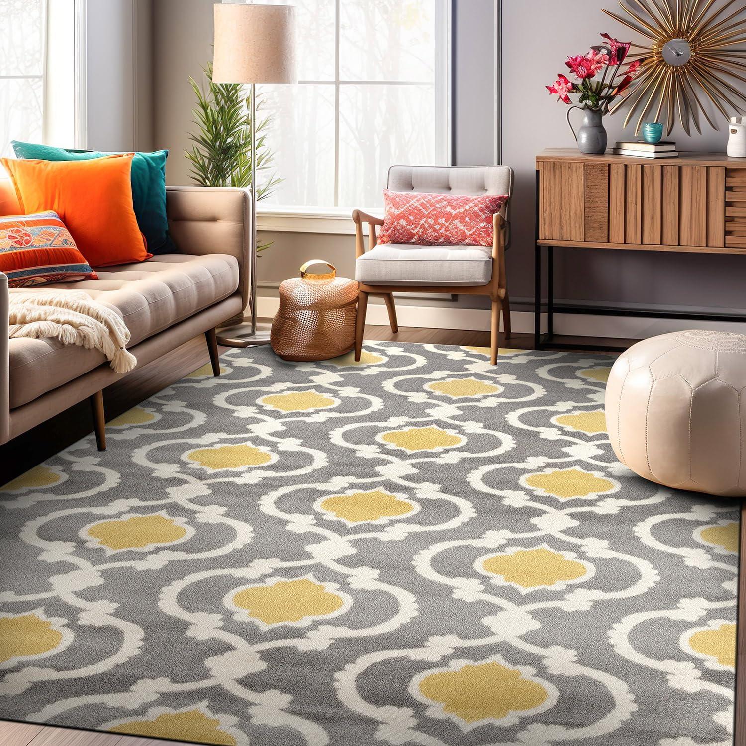 imageRugshop Moroccan Trellis Contemporary Perfect for high Traffic Areas of Your Living RoomBedroomHome OfficeKitchen Area Rug GrayYellow 53quot x 73quotGrayYellow