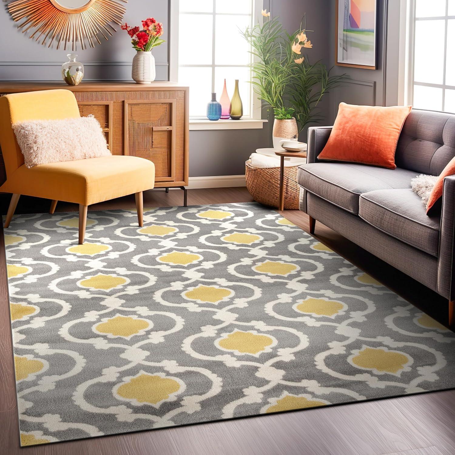 imageRugshop Moroccan Trellis Contemporary Perfect for high Traffic Areas of Your Living RoomBedroomHome OfficeKitchen Area Rug GrayYellow 53quot x 73quotGrayYellow