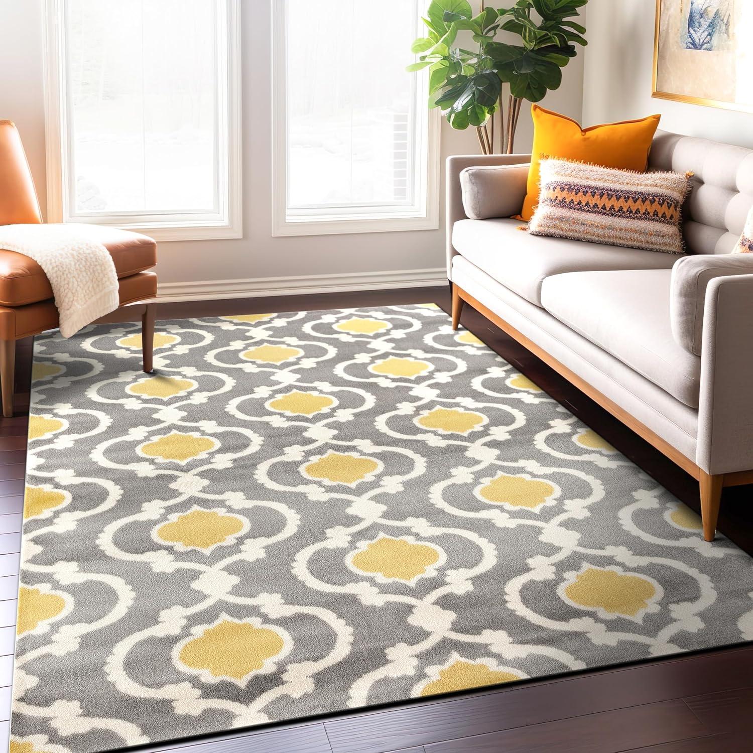 imageRugshop Moroccan Trellis Contemporary Perfect for high Traffic Areas of Your Living RoomBedroomHome OfficeKitchen Area Rug GrayYellow 53quot x 73quotGrayYellow