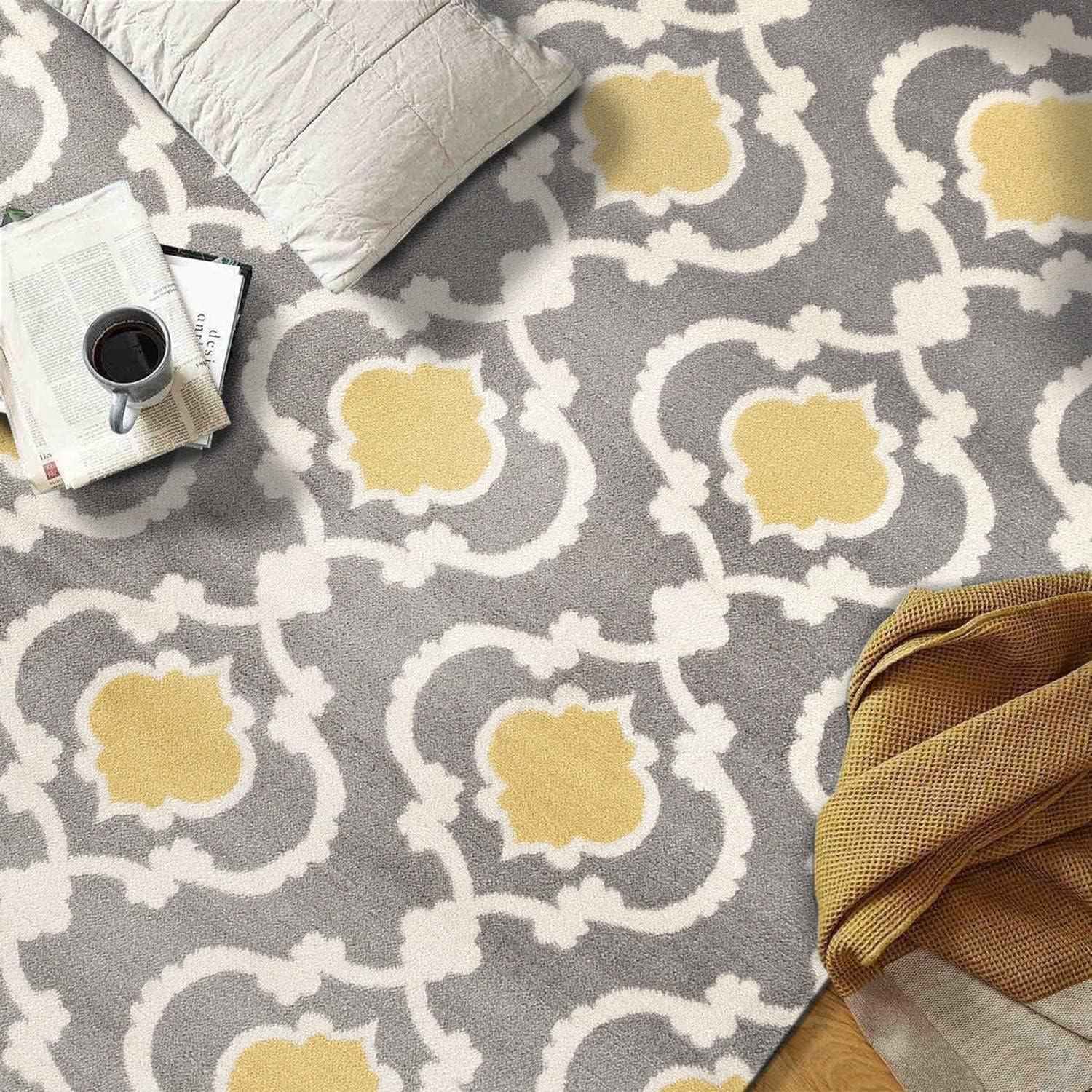 imageRugshop Moroccan Trellis Contemporary Perfect for high Traffic Areas of Your Living RoomBedroomHome OfficeKitchen Area Rug GrayYellow 53quot x 73quotGrayYellow