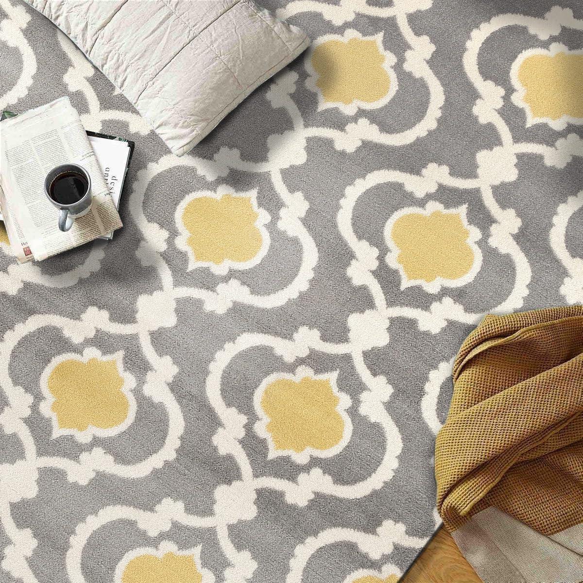imageRugshop Moroccan Trellis Contemporary Perfect for high Traffic Areas of Your Living RoomBedroomHome OfficeKitchen Area Rug GrayYellow 53quot x 73quotGrayYellow