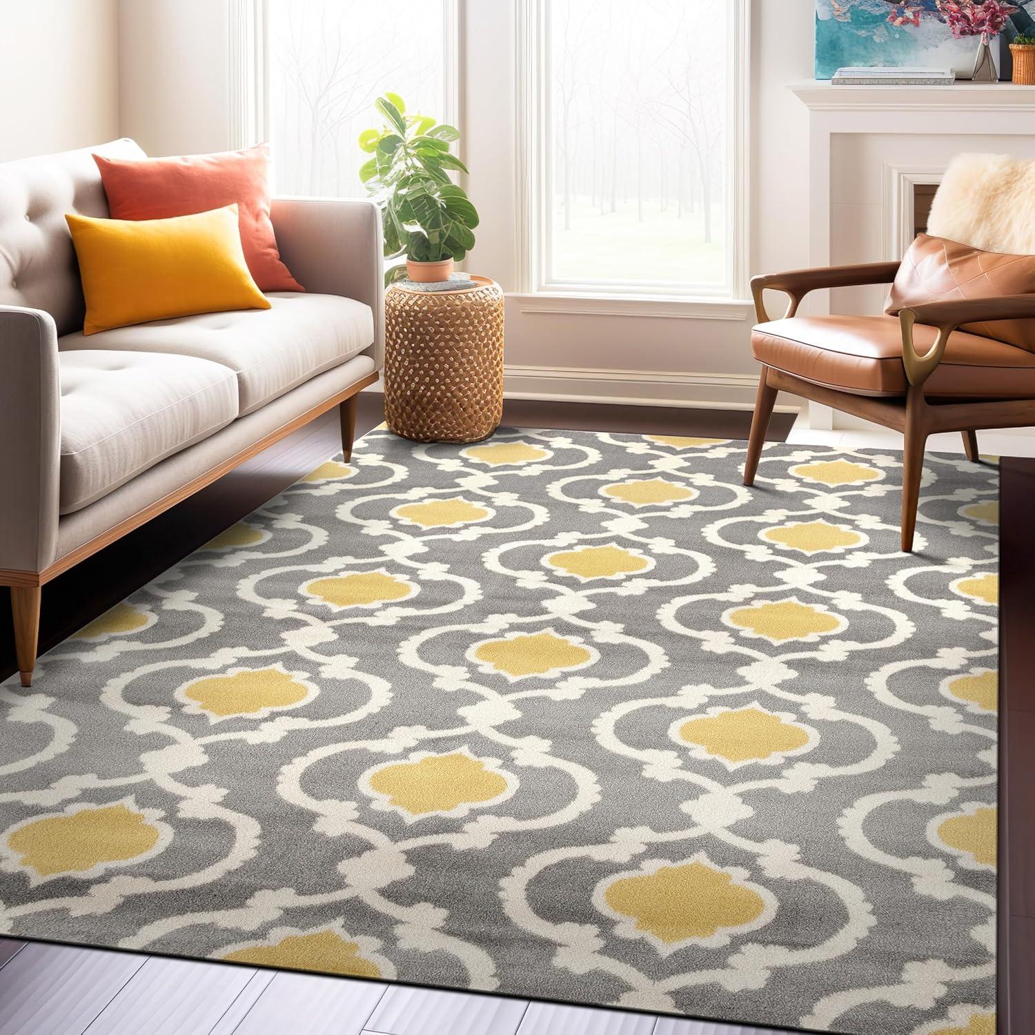 imageRugshop Moroccan Trellis Contemporary Perfect for high Traffic Areas of Your Living RoomBedroomHome OfficeKitchen Area Rug GrayYellow 53quot x 73quotGrayYellow