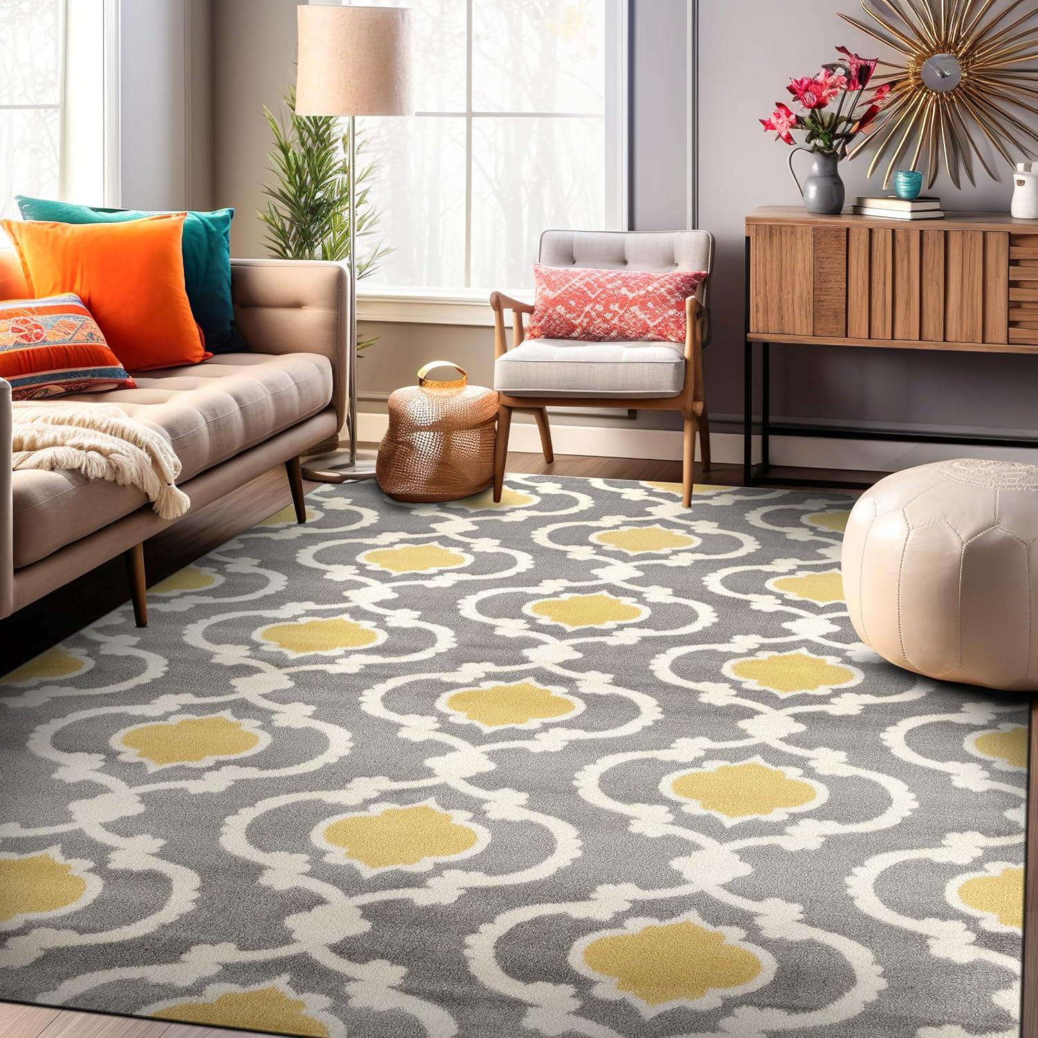 imageRugshop Moroccan Trellis Contemporary Perfect for high Traffic Areas of Your Living RoomBedroomHome OfficeKitchen Area Rug GrayYellow 53quot x 73quotGrayYellow