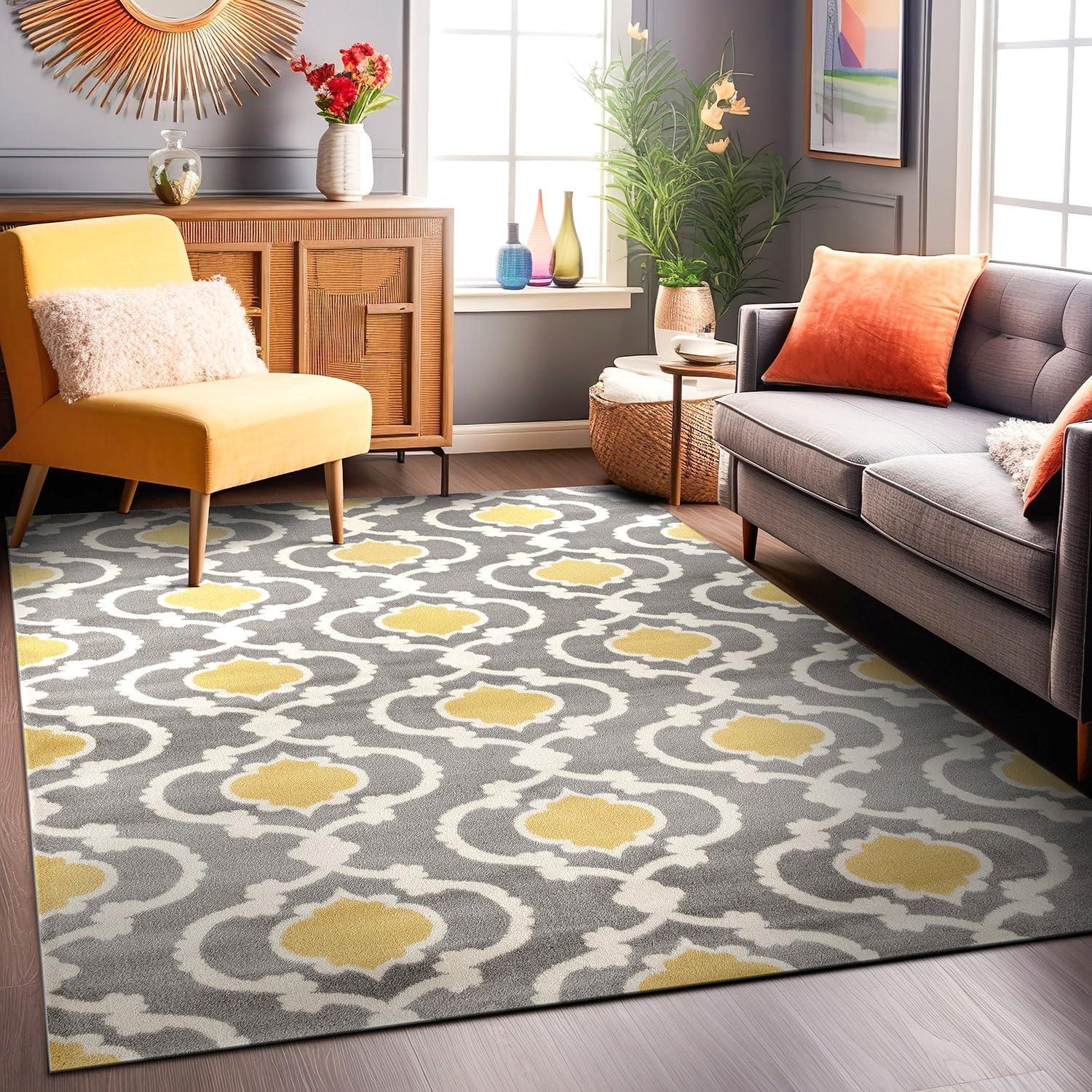 imageRugshop Moroccan Trellis Contemporary Perfect for high Traffic Areas of Your Living RoomBedroomHome OfficeKitchen Area Rug GrayYellow 53quot x 73quotGrayYellow