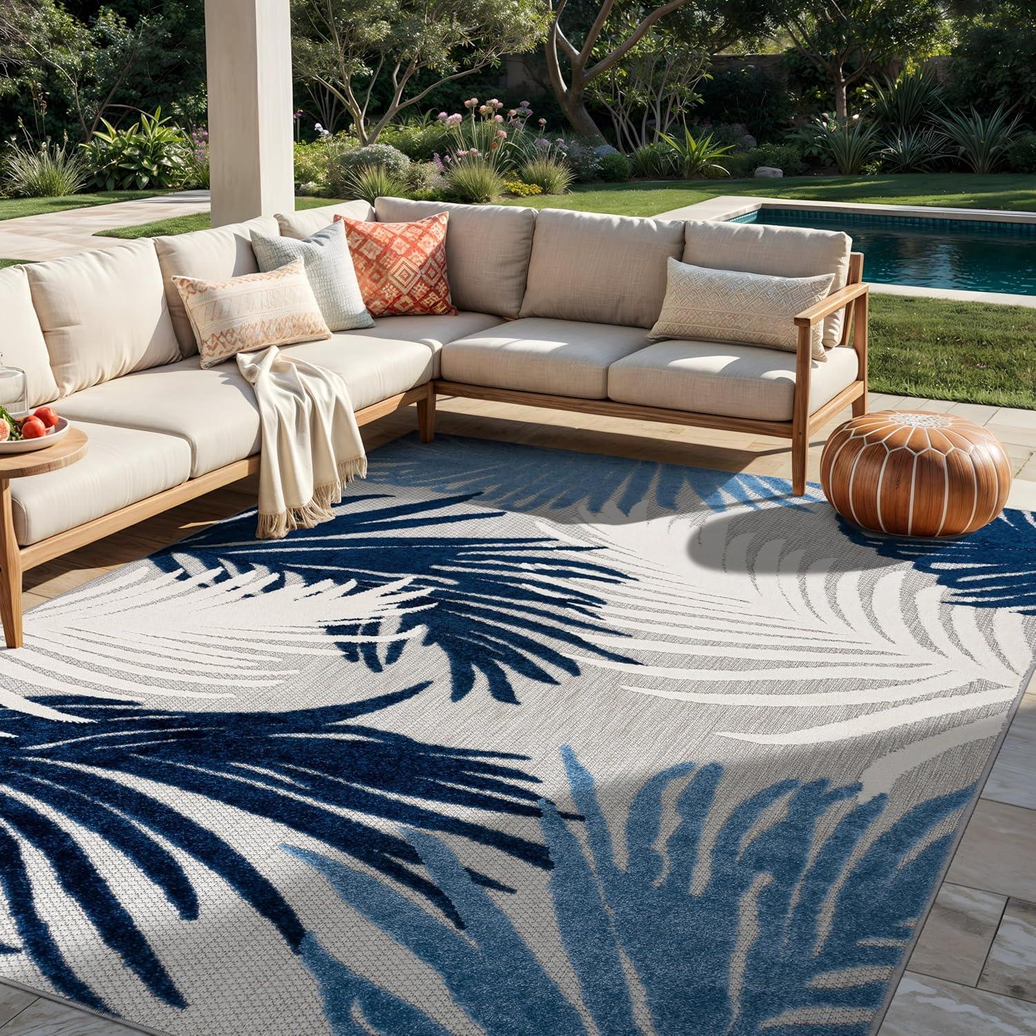 imageRugshop Navy Lucca Contemporary Floral IndoorOutdoor Area Rug Durable Polypropylene Weather Resistant Easy to Clean Perfect for Patio Backyard Deck and Outdoor Lounge 5 x 7Navy