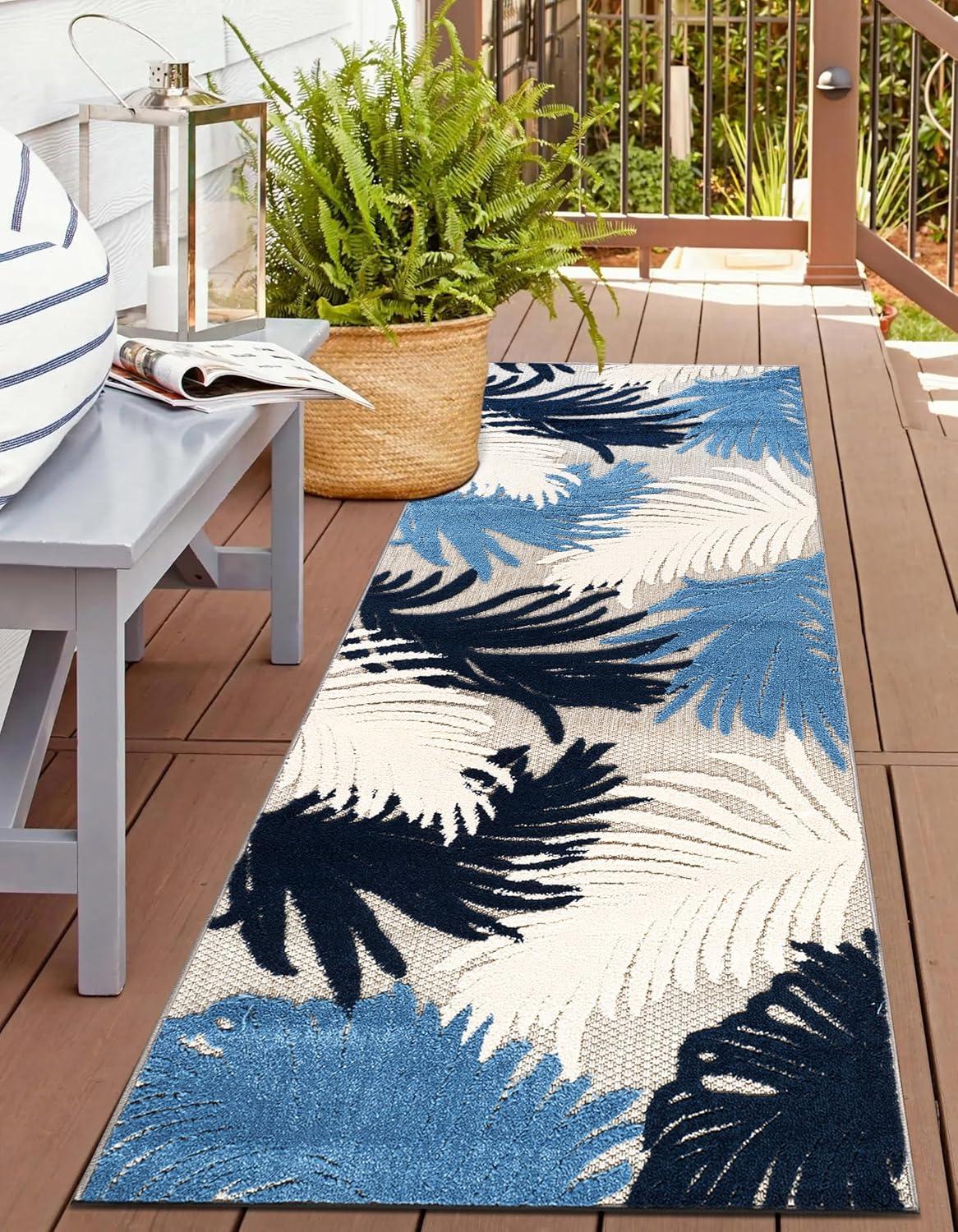 imageRugshop Navy Lucca Contemporary Floral IndoorOutdoor Area Rug Durable Polypropylene Weather Resistant Easy to Clean Perfect for Patio Backyard Deck and Outdoor Lounge 5 x 7Navy