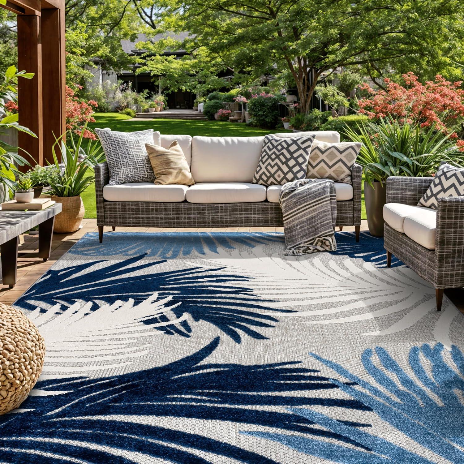 imageRugshop Navy Lucca Contemporary Floral IndoorOutdoor Area Rug Durable Polypropylene Weather Resistant Easy to Clean Perfect for Patio Backyard Deck and Outdoor Lounge 5 x 7Navy