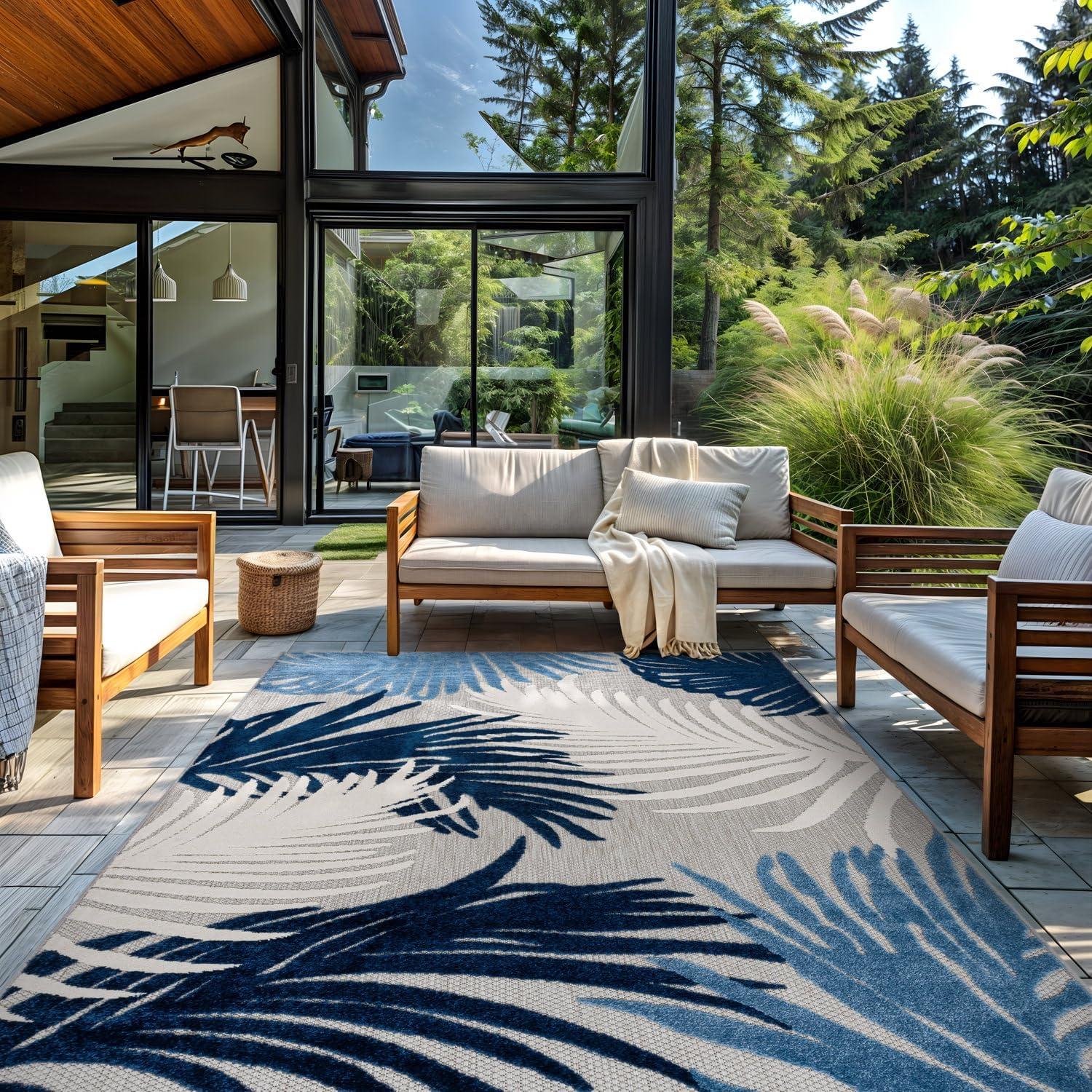imageRugshop Navy Lucca Contemporary Floral IndoorOutdoor Area Rug Durable Polypropylene Weather Resistant Easy to Clean Perfect for Patio Backyard Deck and Outdoor Lounge 5 x 7Navy