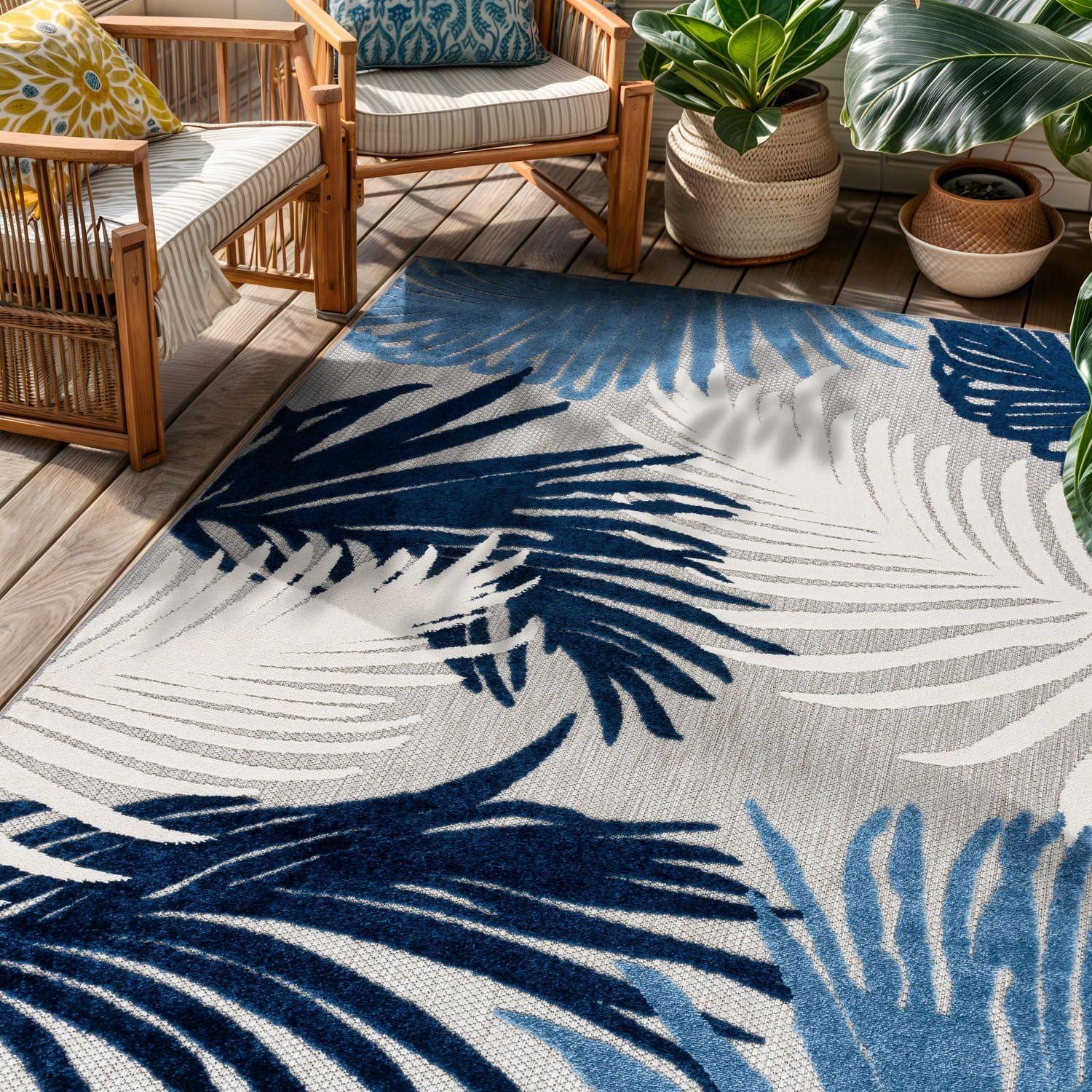imageRugshop Navy Lucca Contemporary Floral IndoorOutdoor Area Rug Durable Polypropylene Weather Resistant Easy to Clean Perfect for Patio Backyard Deck and Outdoor Lounge 5 x 7Navy