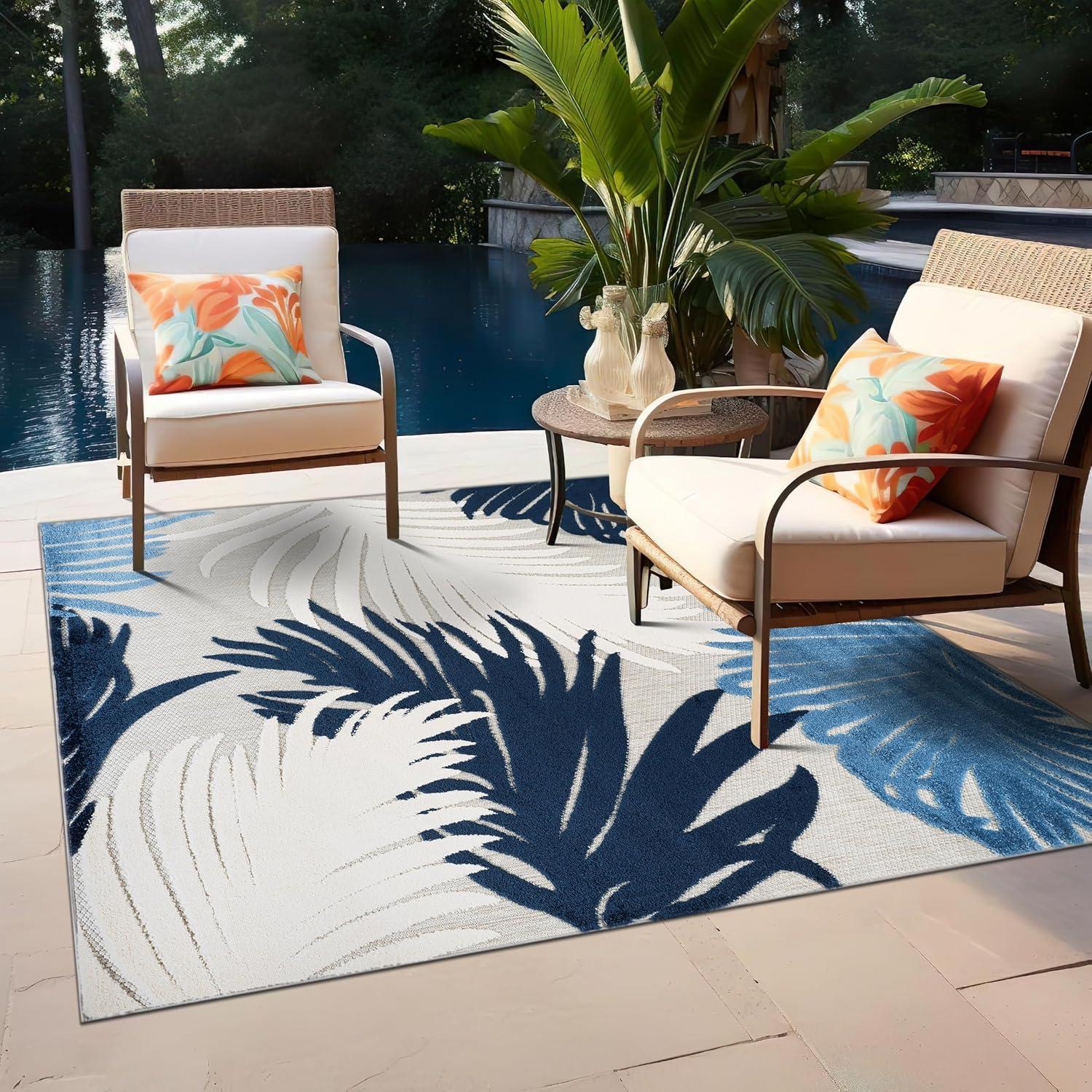 imageRugshop Navy Lucca Contemporary Floral IndoorOutdoor Area Rug Durable Polypropylene Weather Resistant Easy to Clean Perfect for Patio Backyard Deck and Outdoor Lounge 5 x 7Navy