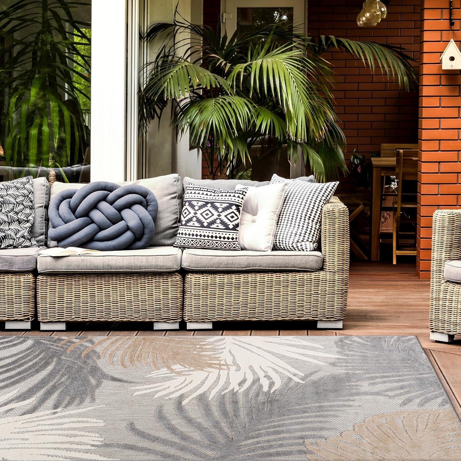 imageRugshop Navy Lucca Contemporary Floral IndoorOutdoor Area Rug Durable Polypropylene Weather Resistant Easy to Clean Perfect for Patio Backyard Deck and Outdoor Lounge 5 x 7Grey