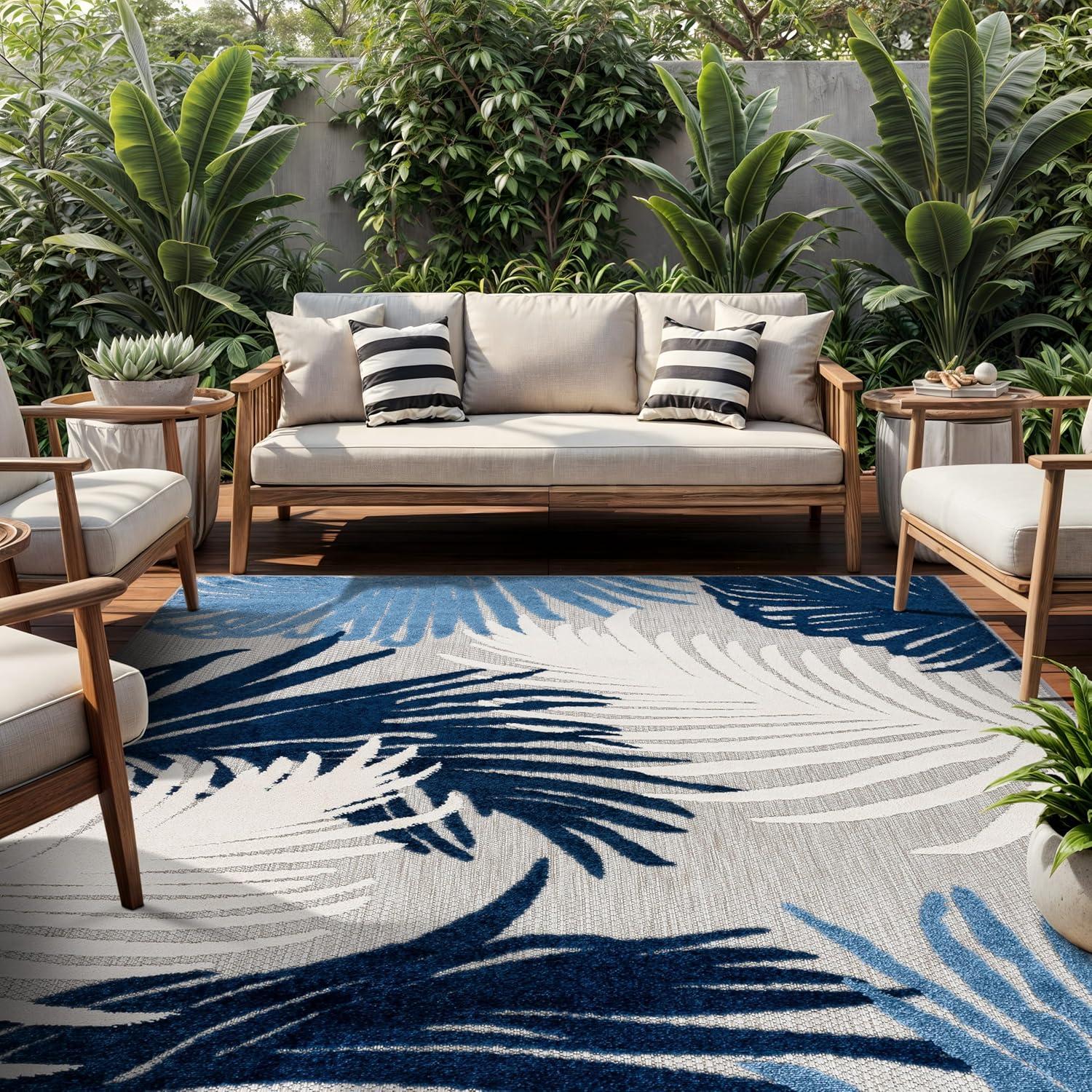 imageRugshop Navy Lucca Contemporary Floral IndoorOutdoor Area Rug Durable Polypropylene Weather Resistant Easy to Clean Perfect for Patio Backyard Deck and Outdoor Lounge 5 x 7Navy