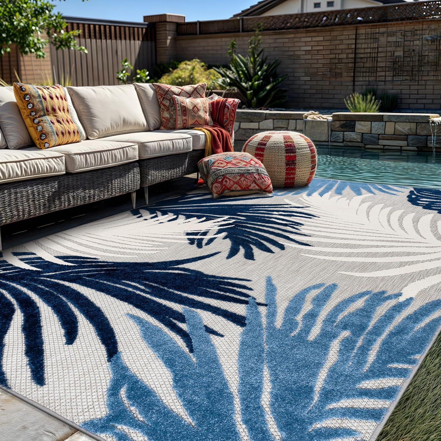 imageRugshop Navy Lucca Contemporary Floral IndoorOutdoor Area Rug Durable Polypropylene Weather Resistant Easy to Clean Perfect for Patio Backyard Deck and Outdoor Lounge 5 x 7Navy