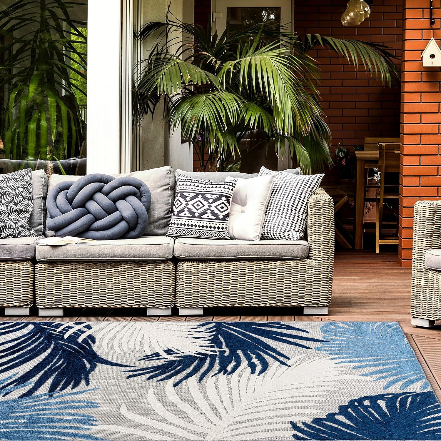imageRugshop Navy Lucca Contemporary Floral IndoorOutdoor Area Rug Durable Polypropylene Weather Resistant Easy to Clean Perfect for Patio Backyard Deck and Outdoor Lounge 5 x 7Navy