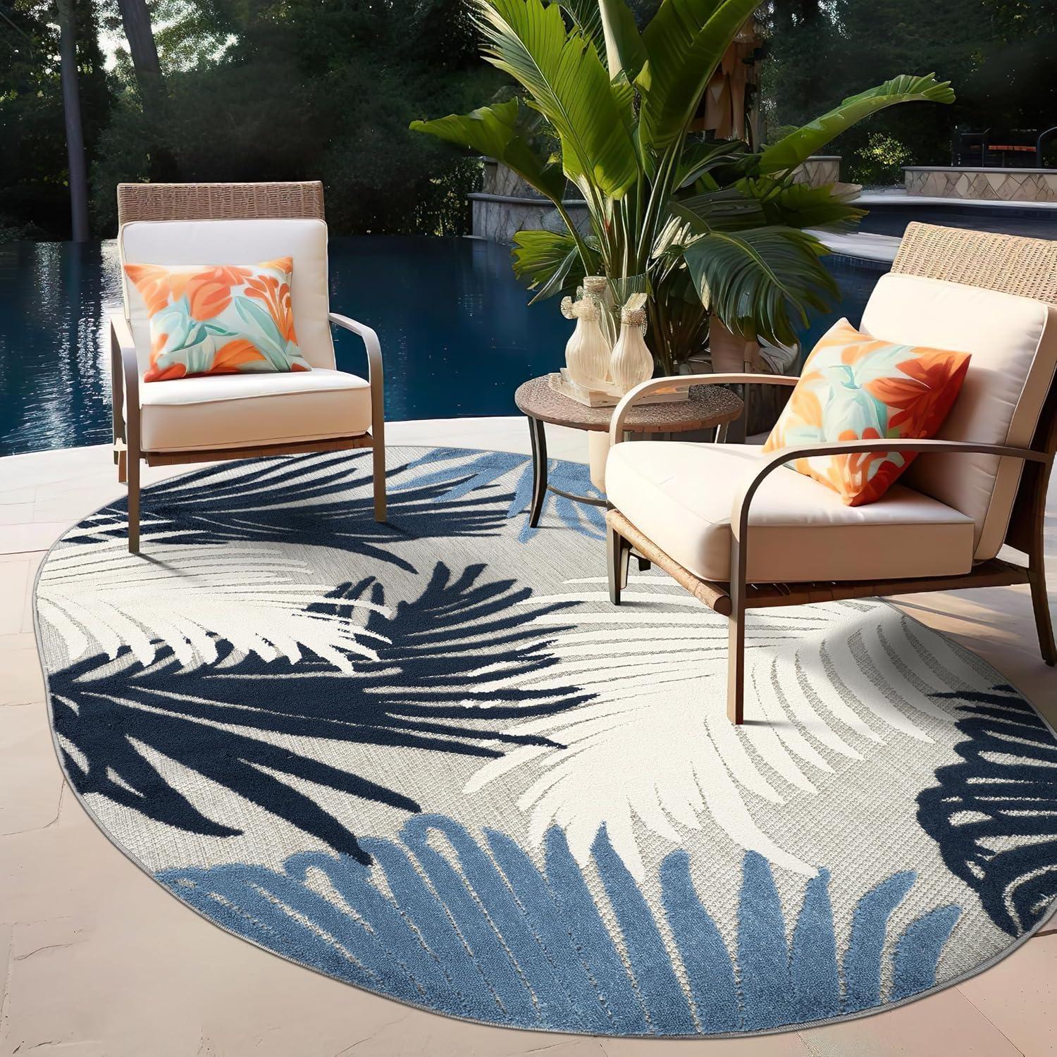 imageRugshop Navy Lucca Contemporary Floral IndoorOutdoor Area Rug Durable Polypropylene Weather Resistant Easy to Clean Perfect for Patio Backyard Deck and Outdoor Lounge 5 x 7Navy