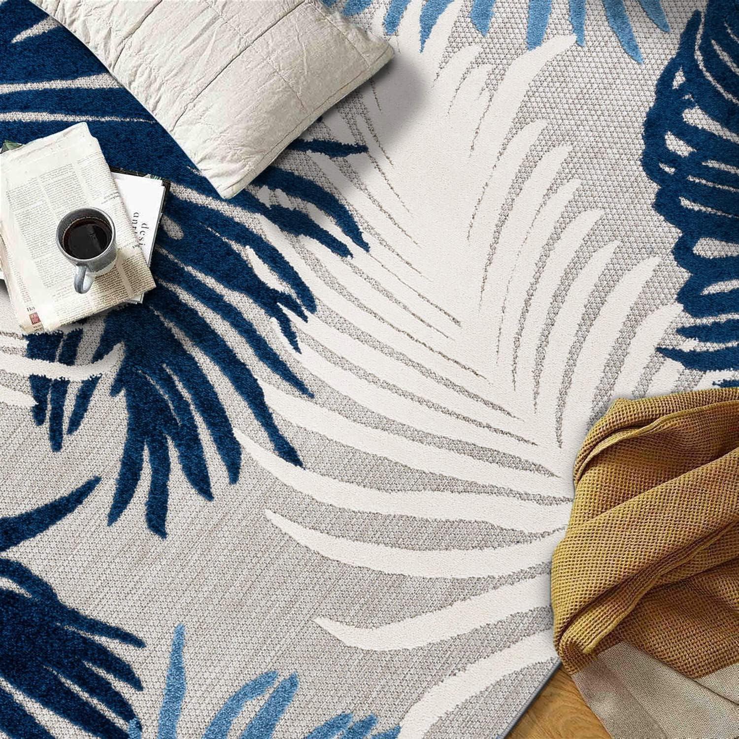 imageRugshop Navy Lucca Contemporary Floral IndoorOutdoor Area Rug Durable Polypropylene Weather Resistant Easy to Clean Perfect for Patio Backyard Deck and Outdoor Lounge 5 x 7Navy