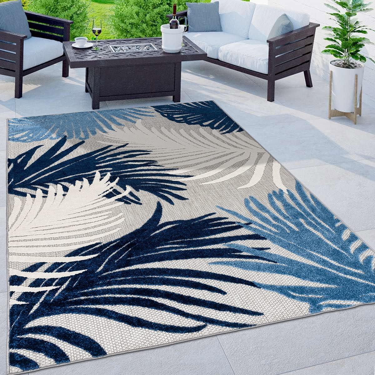 imageRugshop Navy Lucca Contemporary Floral IndoorOutdoor Area Rug Durable Polypropylene Weather Resistant Easy to Clean Perfect for Patio Backyard Deck and Outdoor Lounge 5 x 7Navy