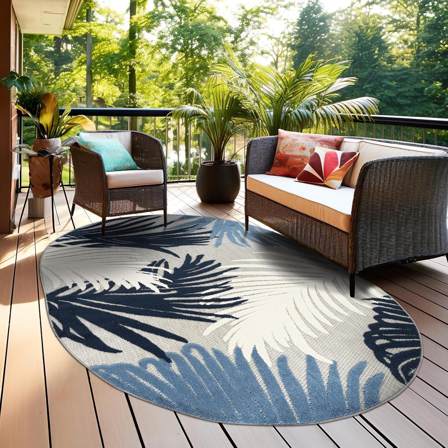 imageRugshop Navy Lucca Contemporary Floral IndoorOutdoor Area Rug Durable Polypropylene Weather Resistant Easy to Clean Perfect for Patio Backyard Deck and Outdoor Lounge 5 x 7Navy