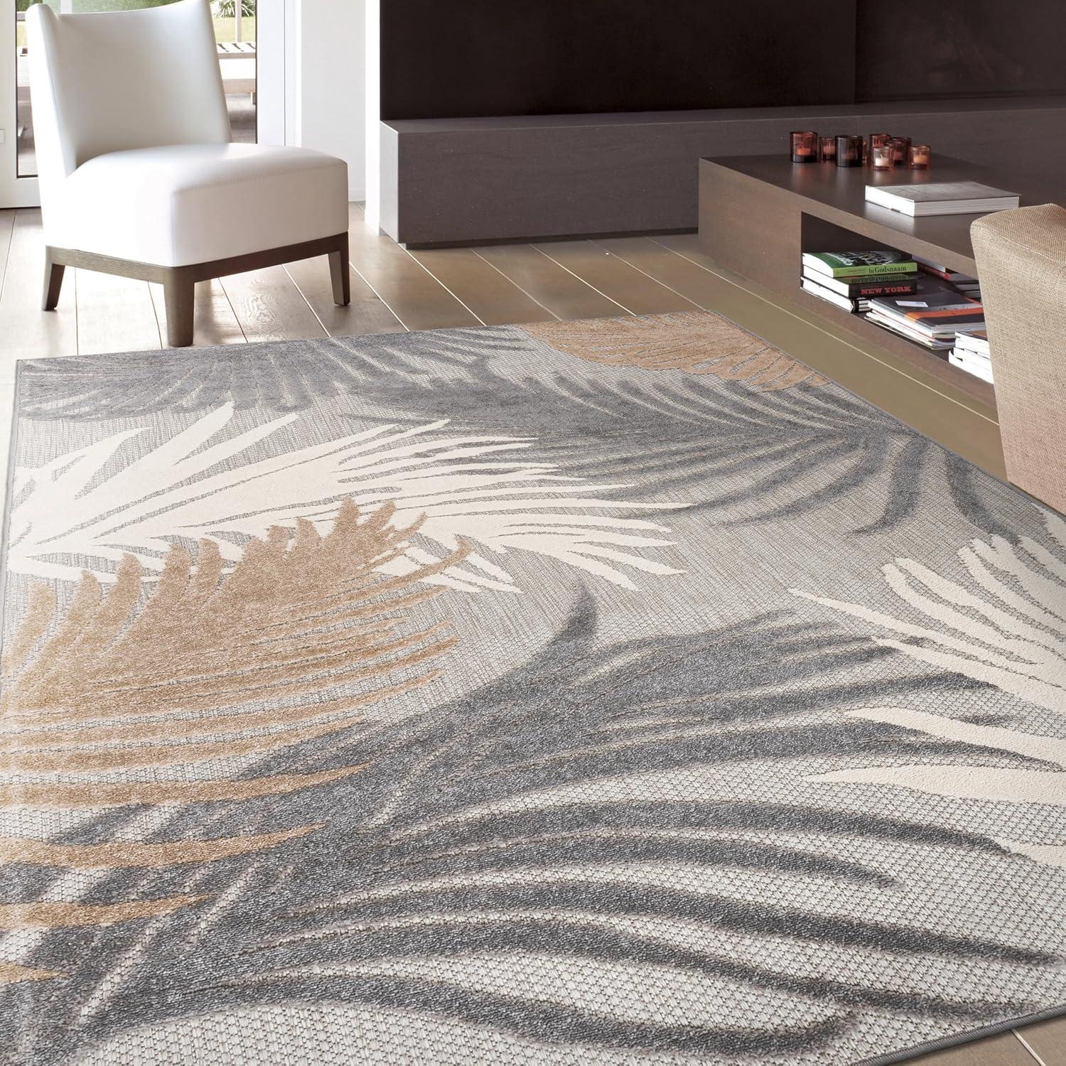 imageRugshop Navy Lucca Contemporary Floral IndoorOutdoor Area Rug Durable Polypropylene Weather Resistant Easy to Clean Perfect for Patio Backyard Deck and Outdoor Lounge 5 x 7Grey