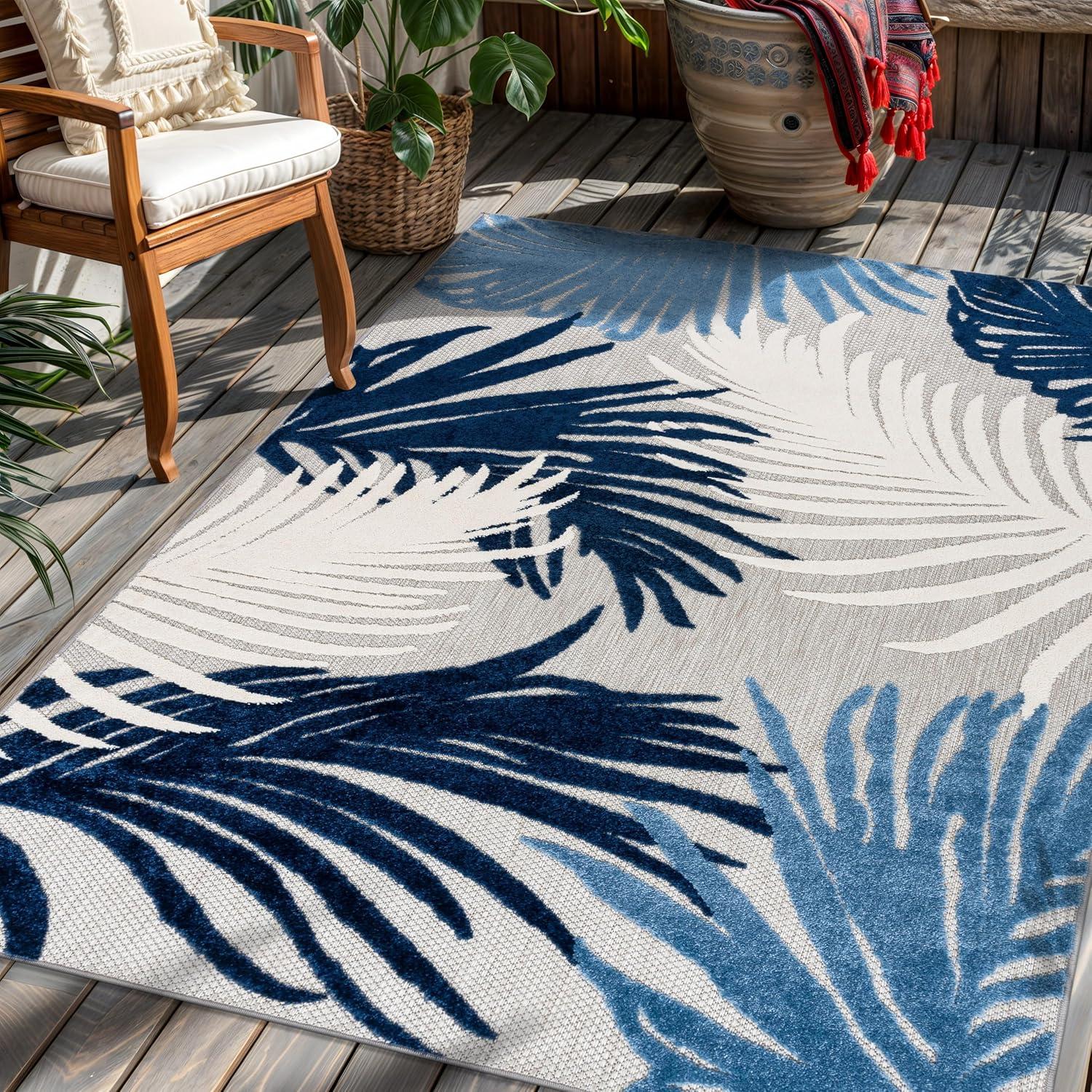 imageRugshop Navy Lucca Contemporary Floral IndoorOutdoor Area Rug Durable Polypropylene Weather Resistant Easy to Clean Perfect for Patio Backyard Deck and Outdoor Lounge 5 x 7Navy