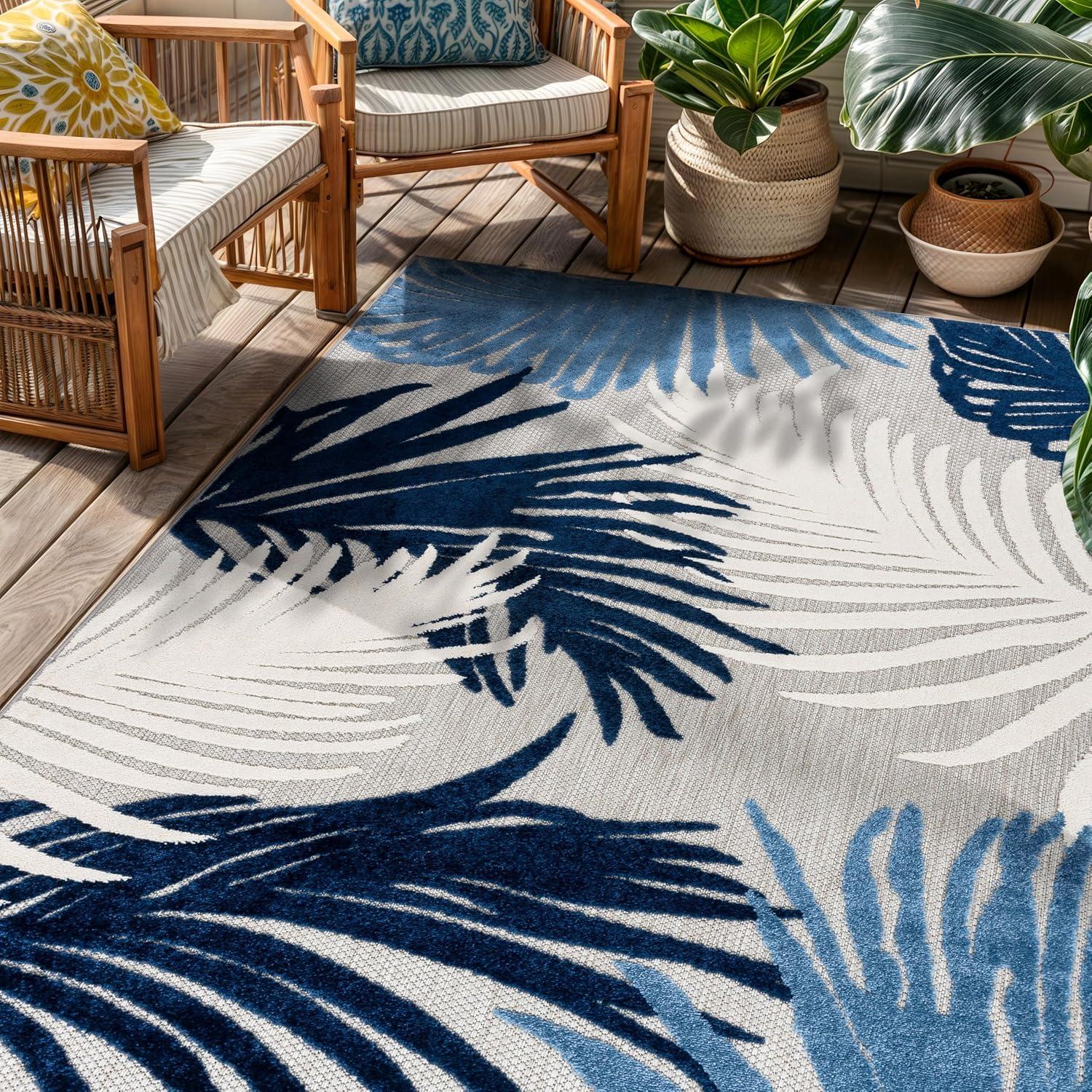 imageRugshop Navy Lucca Contemporary Floral IndoorOutdoor Area Rug Durable Polypropylene Weather Resistant Easy to Clean Perfect for Patio Backyard Deck and Outdoor Lounge 5 x 7Navy