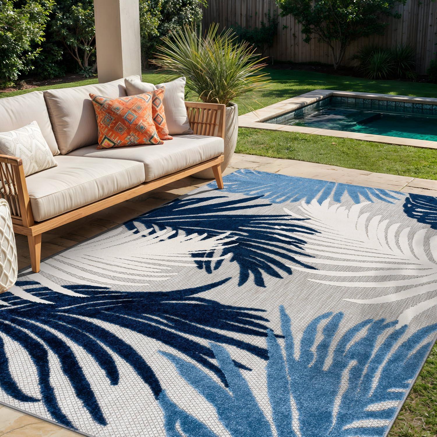 imageRugshop Navy Lucca Contemporary Floral IndoorOutdoor Area Rug Durable Polypropylene Weather Resistant Easy to Clean Perfect for Patio Backyard Deck and Outdoor Lounge 5 x 7Navy