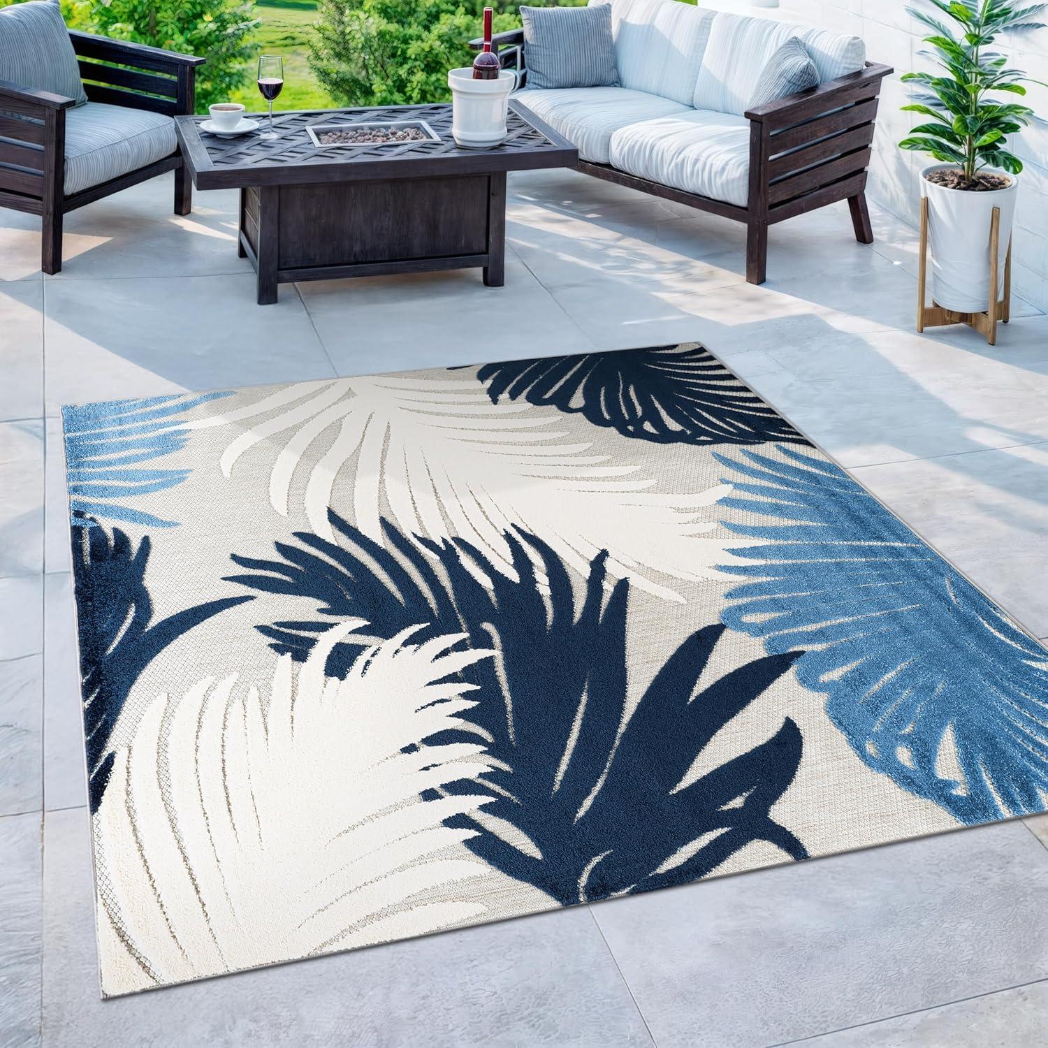 imageRugshop Navy Lucca Contemporary Floral IndoorOutdoor Area Rug Durable Polypropylene Weather Resistant Easy to Clean Perfect for Patio Backyard Deck and Outdoor Lounge 5 x 7Navy