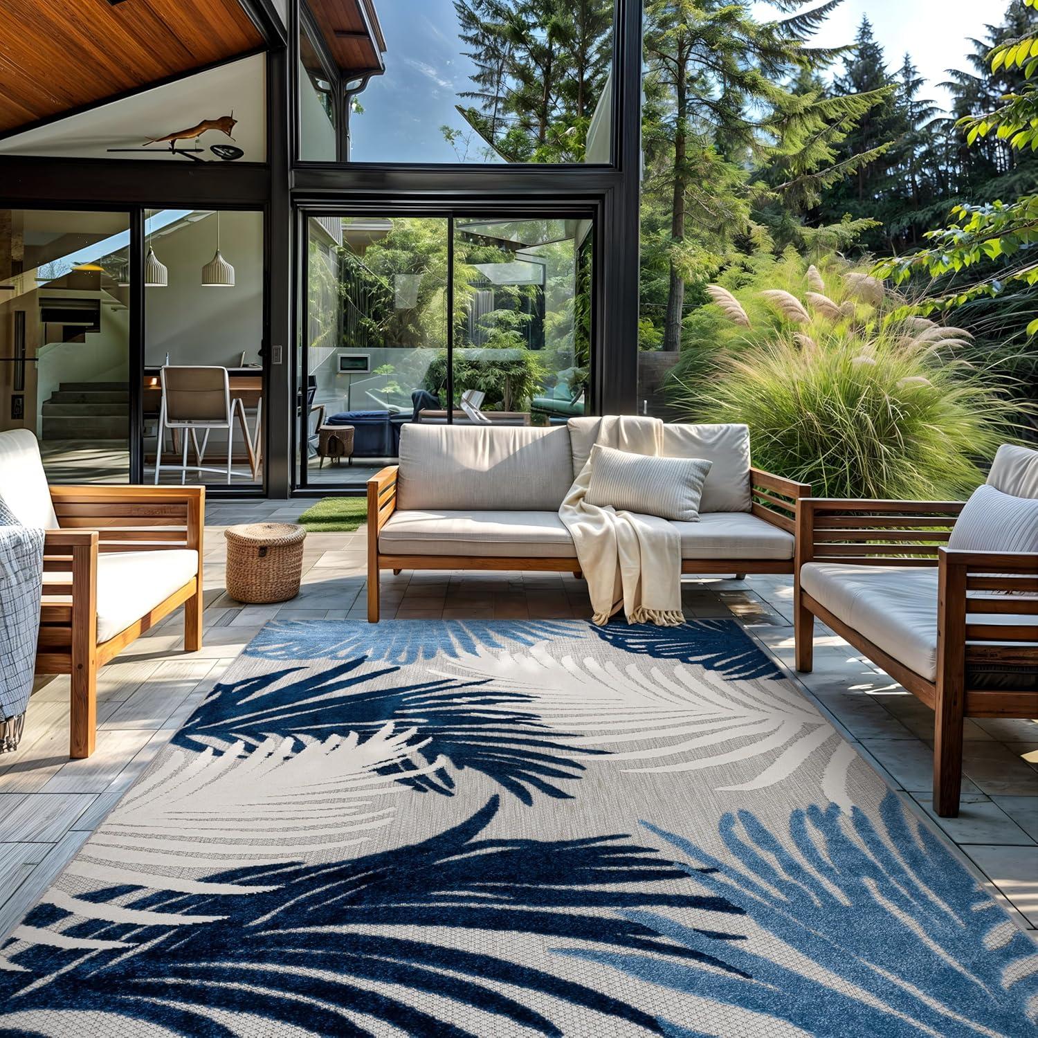 imageRugshop Navy Lucca Contemporary Floral IndoorOutdoor Area Rug Durable Polypropylene Weather Resistant Easy to Clean Perfect for Patio Backyard Deck and Outdoor Lounge 5 x 7Navy