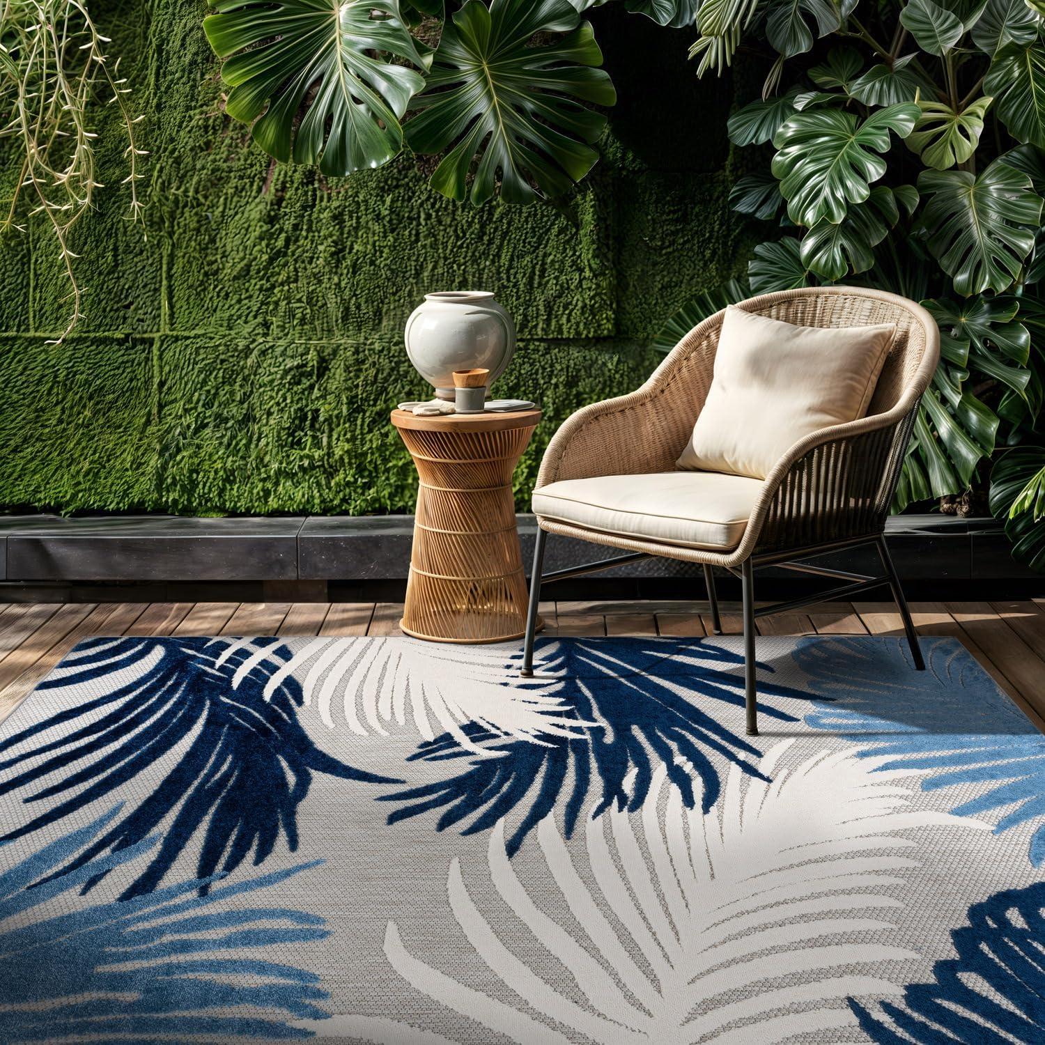 imageRugshop Navy Lucca Contemporary Floral IndoorOutdoor Area Rug Durable Polypropylene Weather Resistant Easy to Clean Perfect for Patio Backyard Deck and Outdoor Lounge 5 x 7Navy