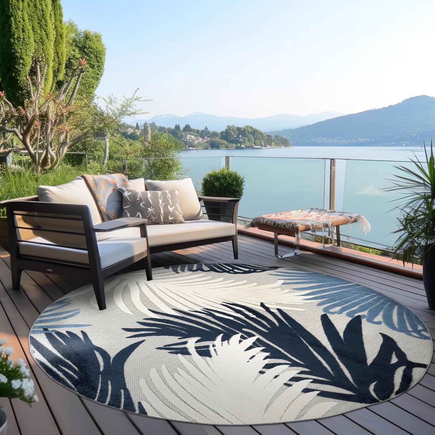 imageRugshop Navy Lucca Contemporary Floral IndoorOutdoor Area Rug Durable Polypropylene Weather Resistant Easy to Clean Perfect for Patio Backyard Deck and Outdoor Lounge 5 x 7Navy