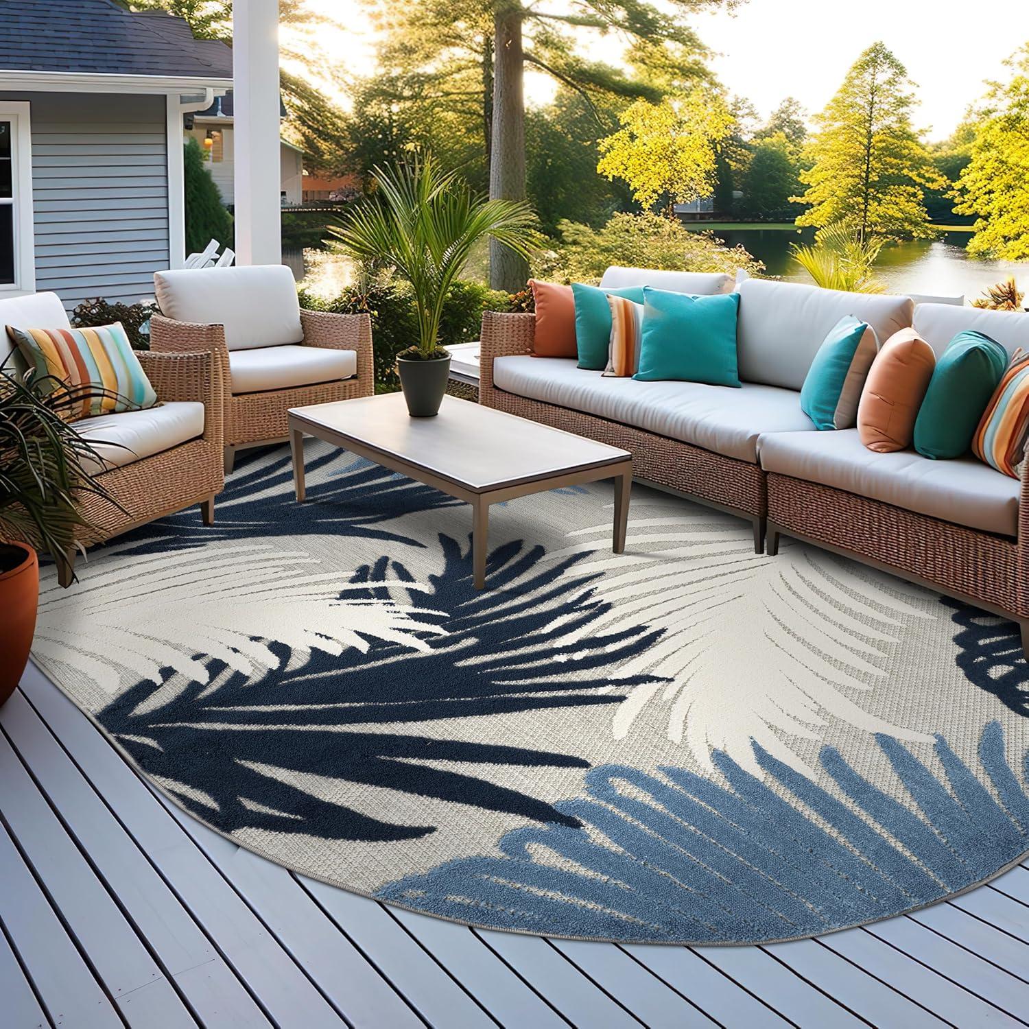 imageRugshop Navy Lucca Contemporary Floral IndoorOutdoor Area Rug Durable Polypropylene Weather Resistant Easy to Clean Perfect for Patio Backyard Deck and Outdoor Lounge 5 x 7Navy