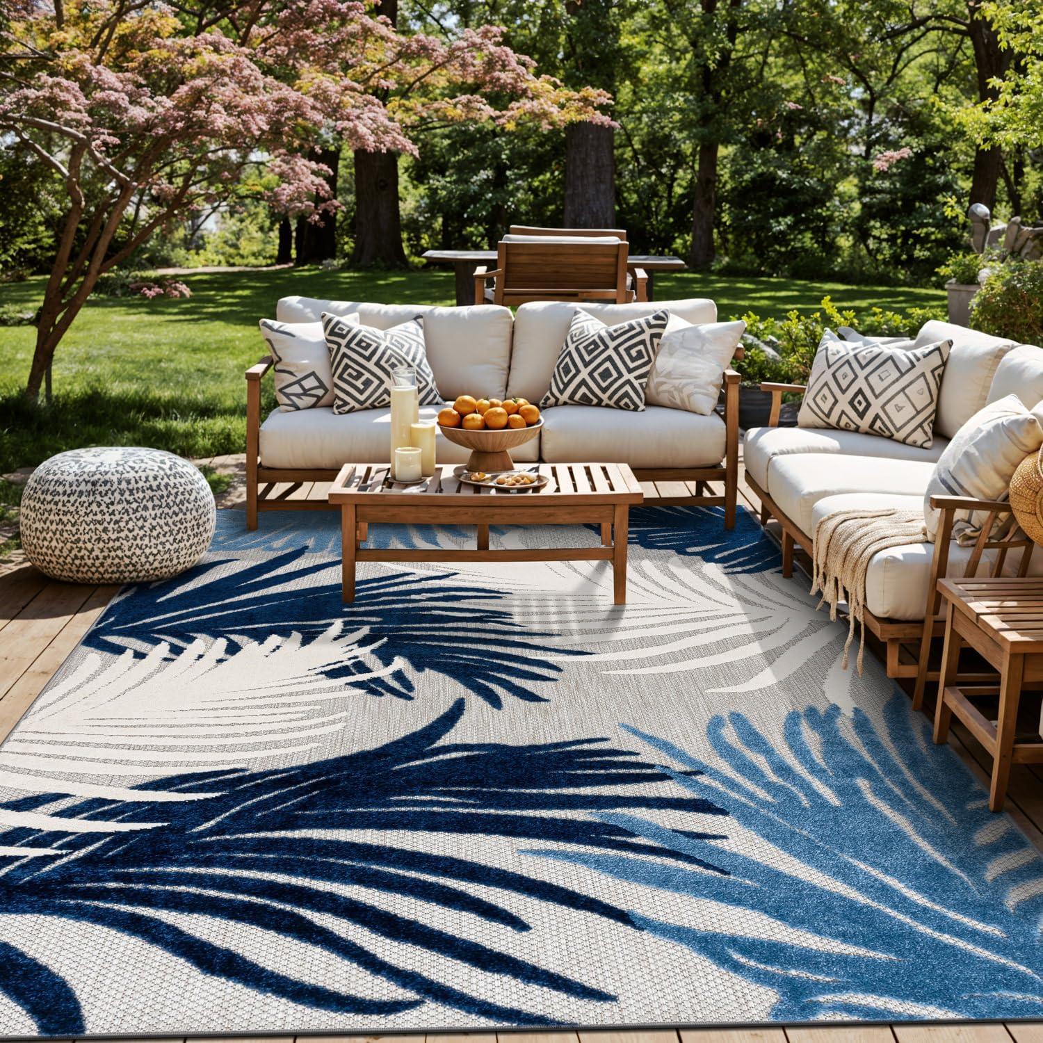 imageRugshop Navy Lucca Contemporary Floral IndoorOutdoor Area Rug Durable Polypropylene Weather Resistant Easy to Clean Perfect for Patio Backyard Deck and Outdoor Lounge 5 x 7Navy
