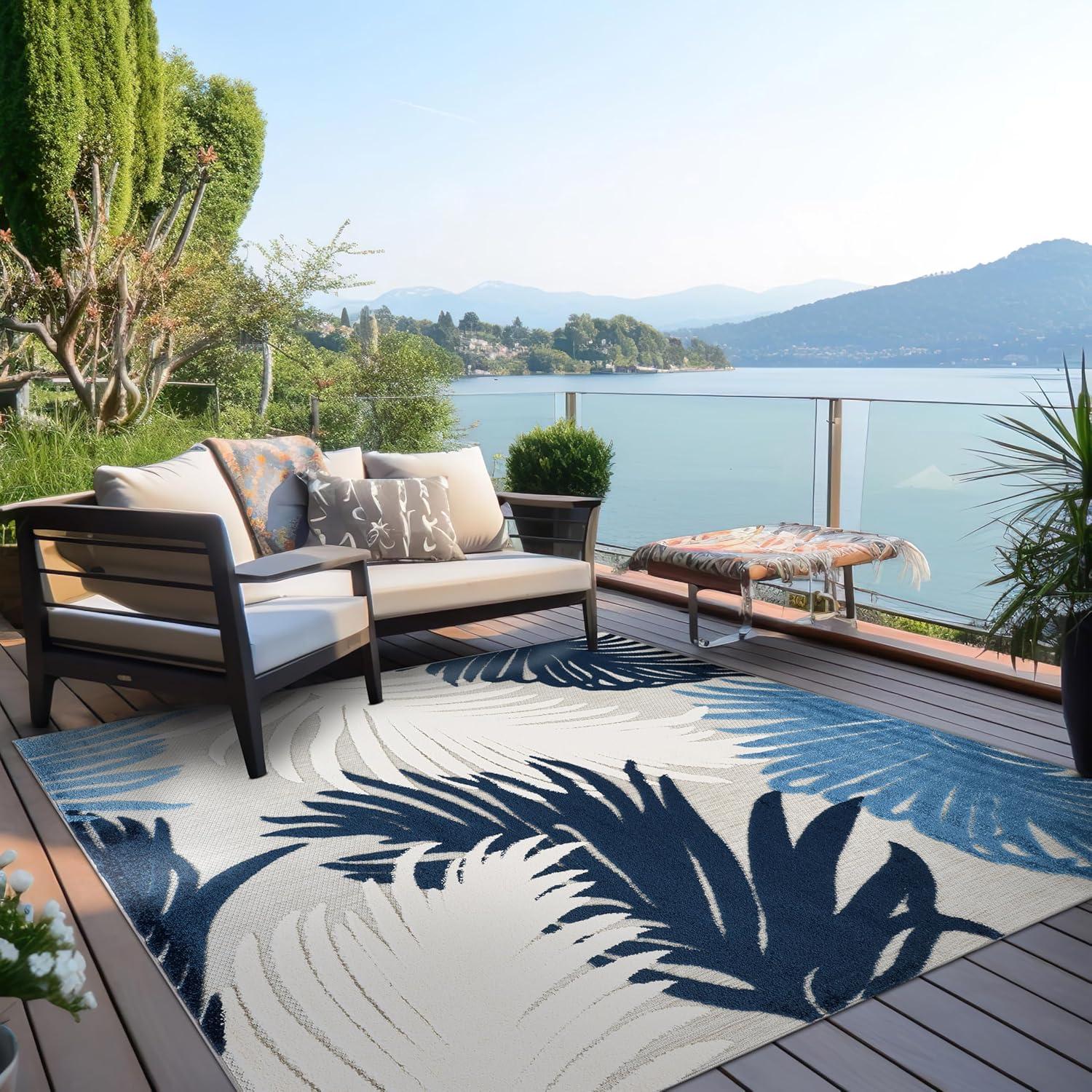 imageRugshop Navy Lucca Contemporary Floral IndoorOutdoor Area Rug Durable Polypropylene Weather Resistant Easy to Clean Perfect for Patio Backyard Deck and Outdoor Lounge 5 x 7Navy