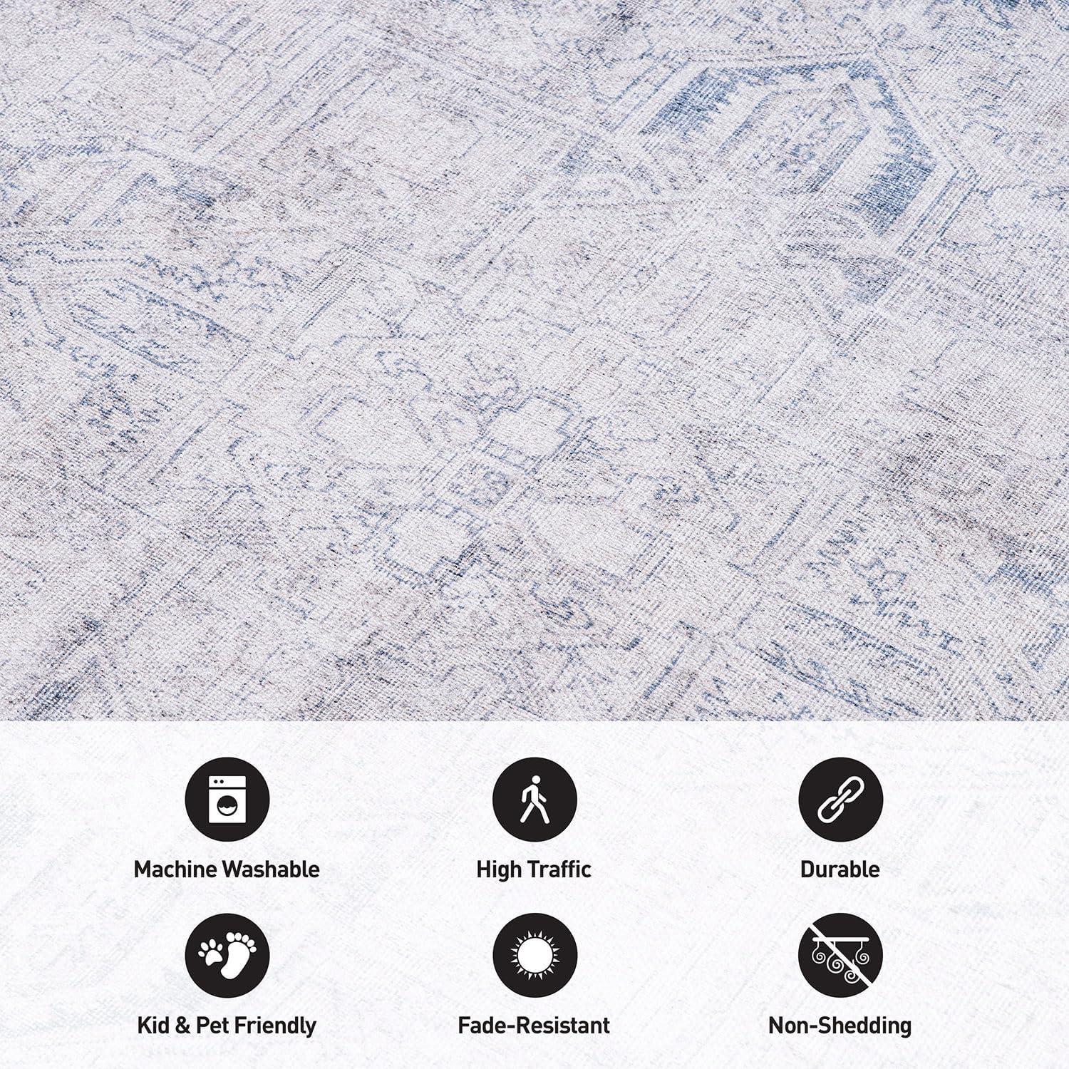 imageRugshop OceanBlue Transitional Vintage Bordered Area Rug  Machine Washable 5 X 7 for Living Room Bedroom and Home OfficeBlue