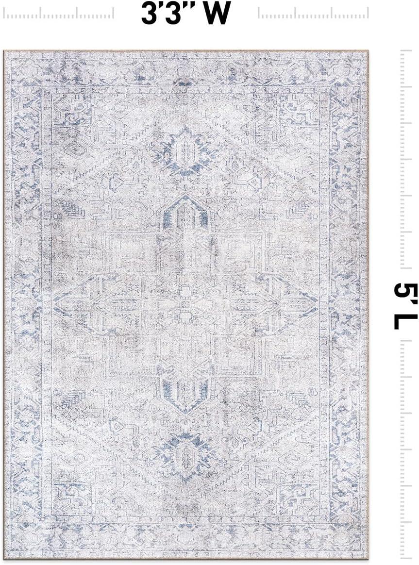 imageRugshop OceanBlue Transitional Vintage Bordered Area Rug  Machine Washable 5 X 7 for Living Room Bedroom and Home OfficeBlue