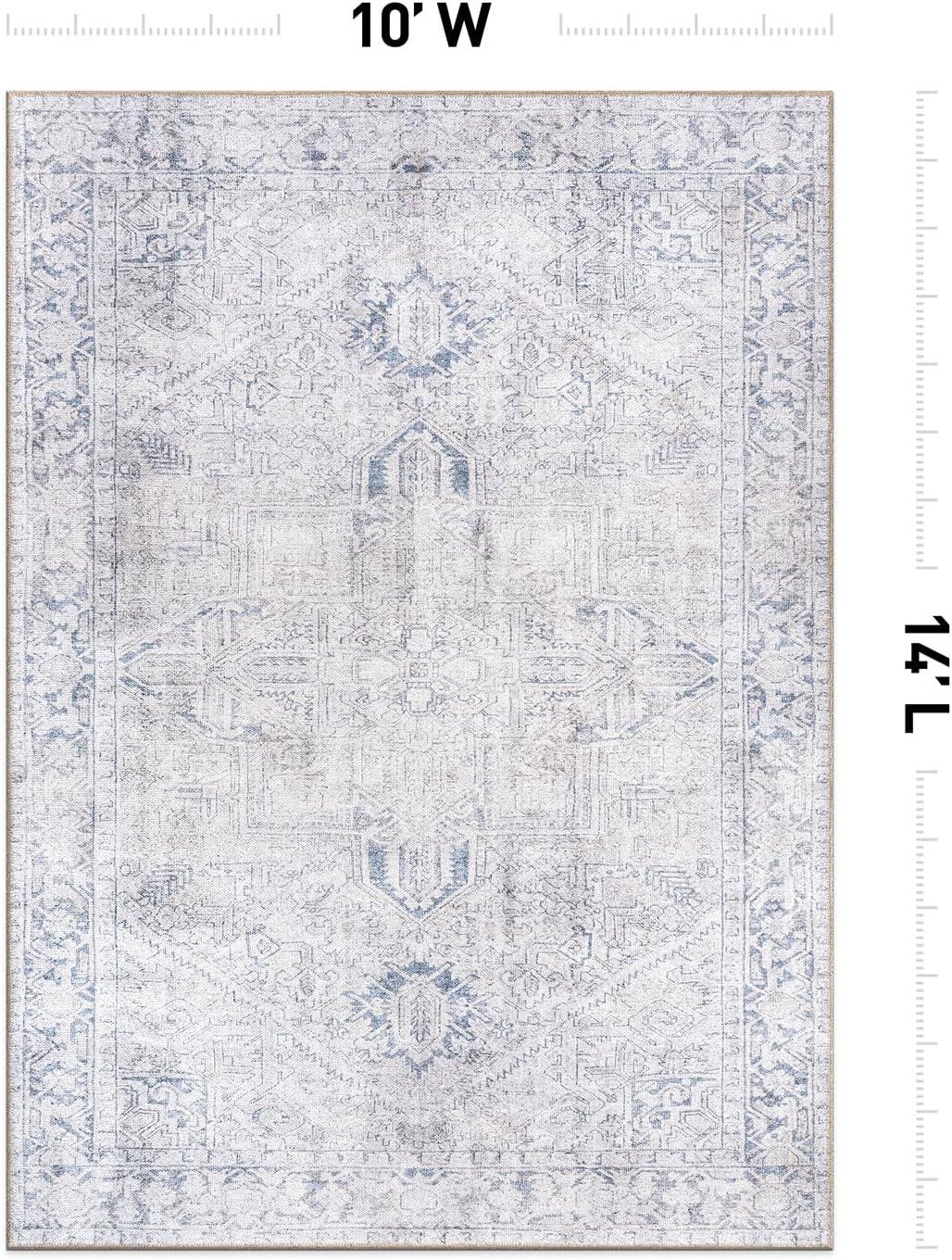 imageRugshop OceanBlue Transitional Vintage Bordered Area Rug  Machine Washable 5 X 7 for Living Room Bedroom and Home OfficeBlue