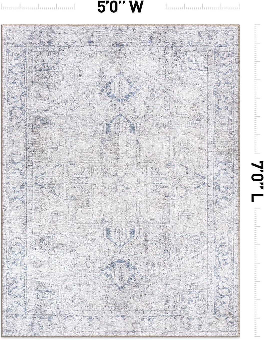 imageRugshop OceanBlue Transitional Vintage Bordered Area Rug  Machine Washable 5 X 7 for Living Room Bedroom and Home OfficeBlue